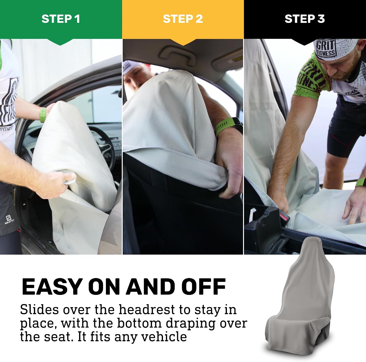 UltraSport Waterproof Towel Car Seat Cover, Universal Fit, Sweatproof & Odor-Resistant Front Seat Protector, Quick-Dry, Machine Washable for Gym, Pets, Travel, Outdoor Adventures, Gray - Image 8