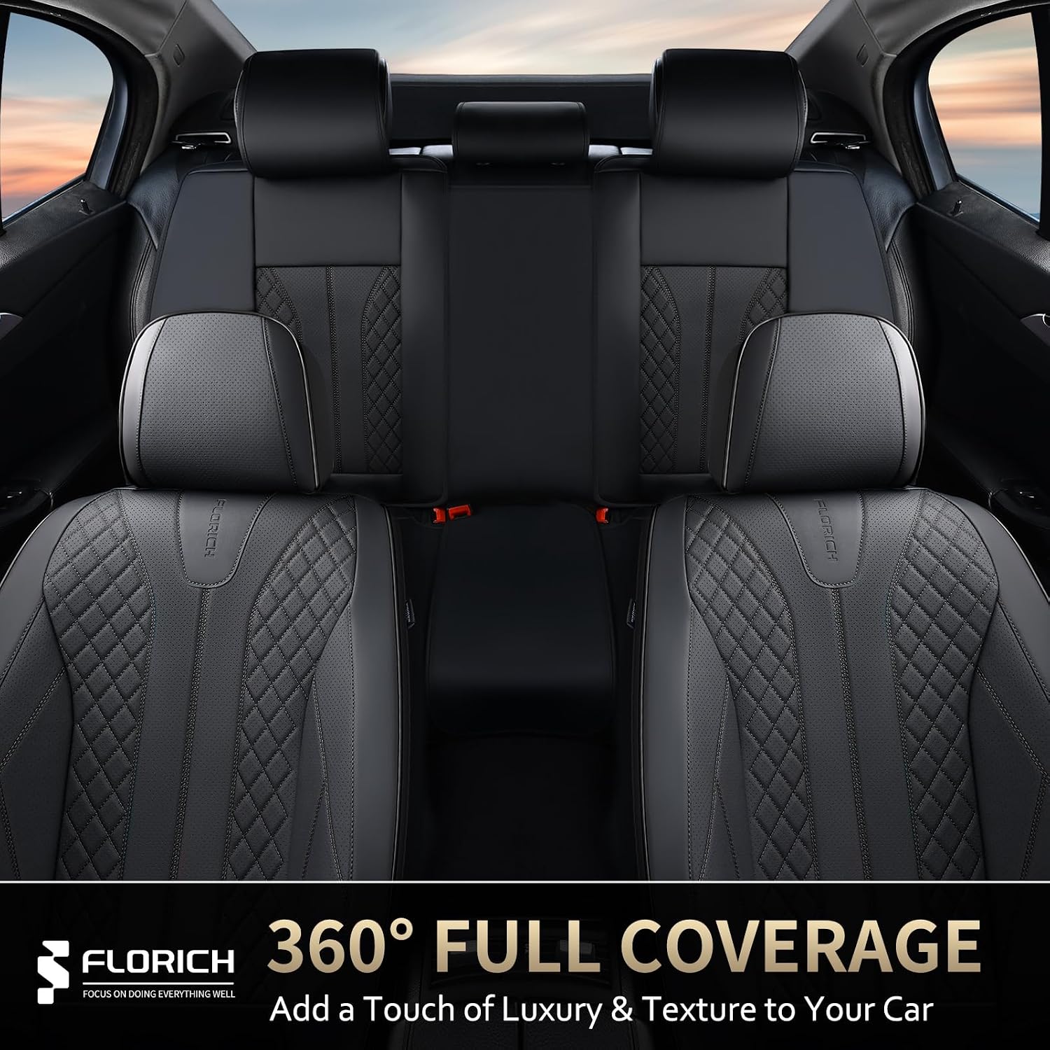 FLORICH Leather Seat Covers Full Set Automotive Seat Covers Black Car Seat Covers Waterproof Front and Back Seat Covers Car Seat Cushion Protector Universal Fit for Most Cars SUV Trucks, Black - Image 10