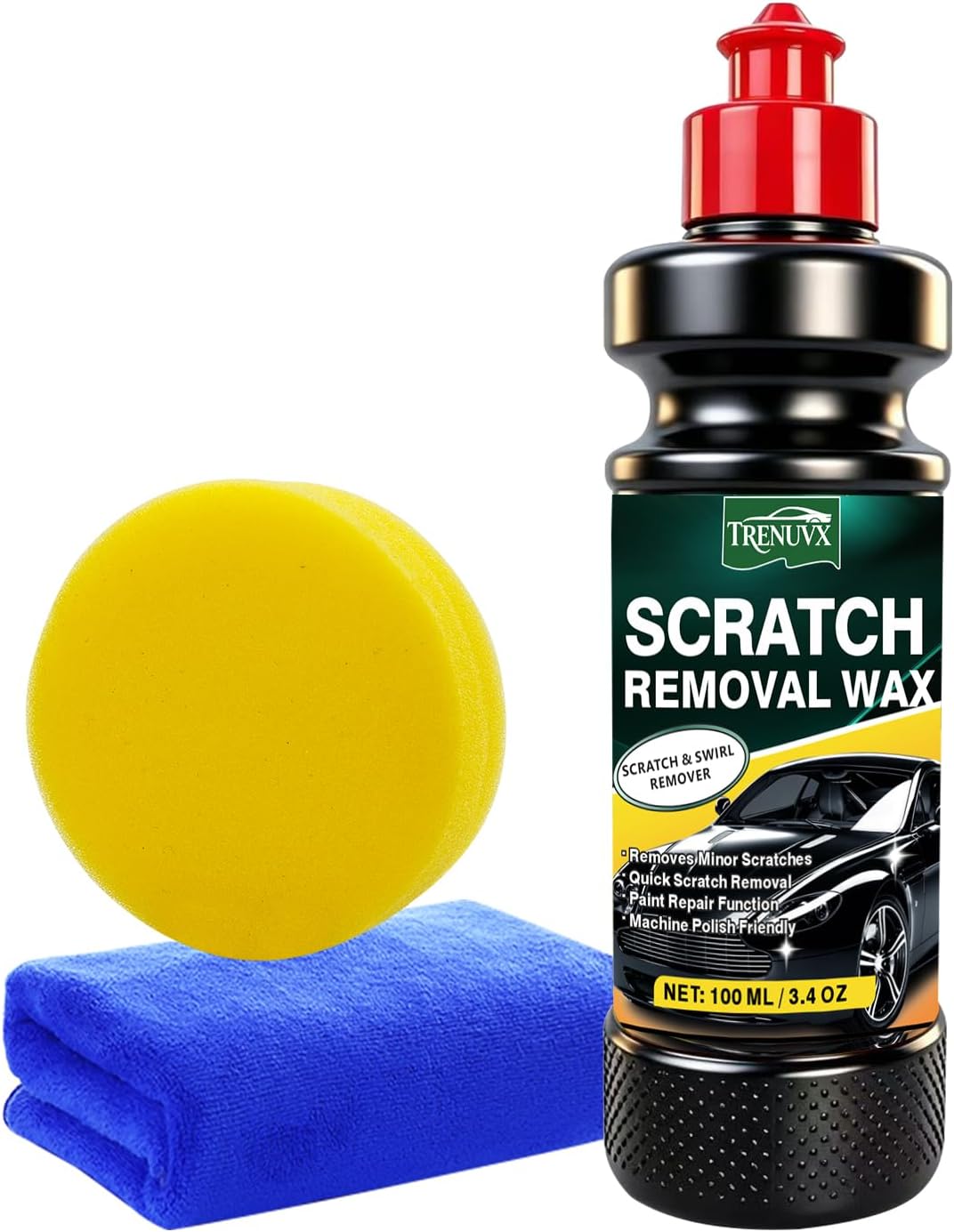 Car Scratch Remover for Vehicles, Car Scratch Repair Kit with Scratch Removal Wax, Rubbing Compound & Polishing Pad, Removes Light Scratches and Swirl Marks, Restores Car Paint Finish, 3.4oz/100ml - Image 2