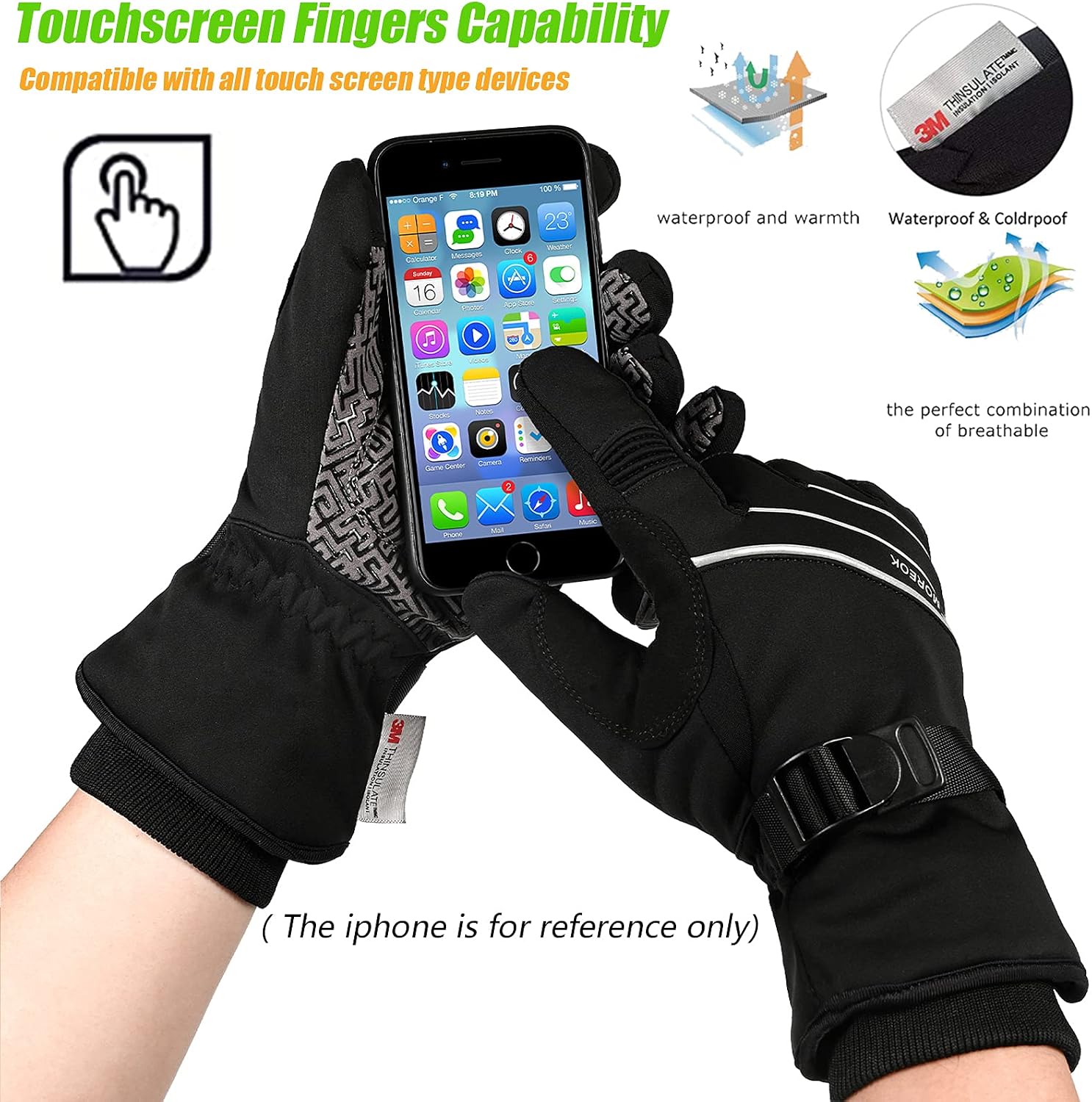 Waterproof & Windproof -30°F Winter Gloves for Men/Women, 3M Thinsulate Thermal Gloves Touch Screen Warm Gloves for Skiing,Cycling,Motorcycle,Running - Image 6
