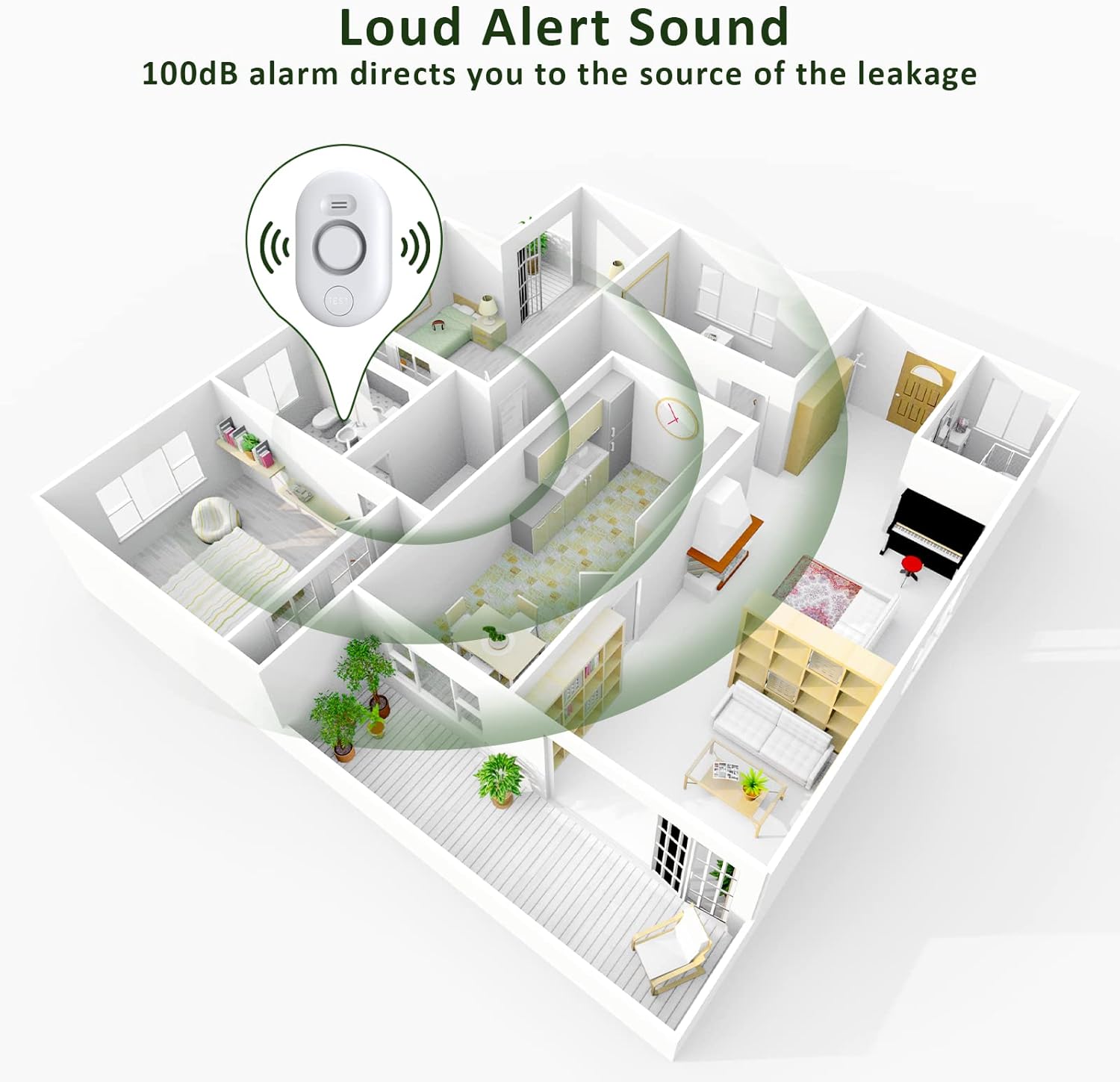 Water Leak Detector Sensor Alarm: Home Water Flooding Monitor Smart Sink Overflow Monitoring Adjustable Wet Moisture Alert Pipe Leakage Drip Detection Warning for Basement Floor 3Pack - Image 5