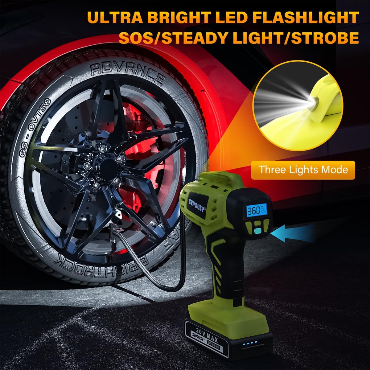 Tire Inflator Portable Air Compressor,Digital Cordless Tire Inflator,2X Faster Car Tire Pump with 20V Rechargeable Battery,Dual Power Supply Modes,Air Pump for Car Tires,E-Bike etc. - Image 9