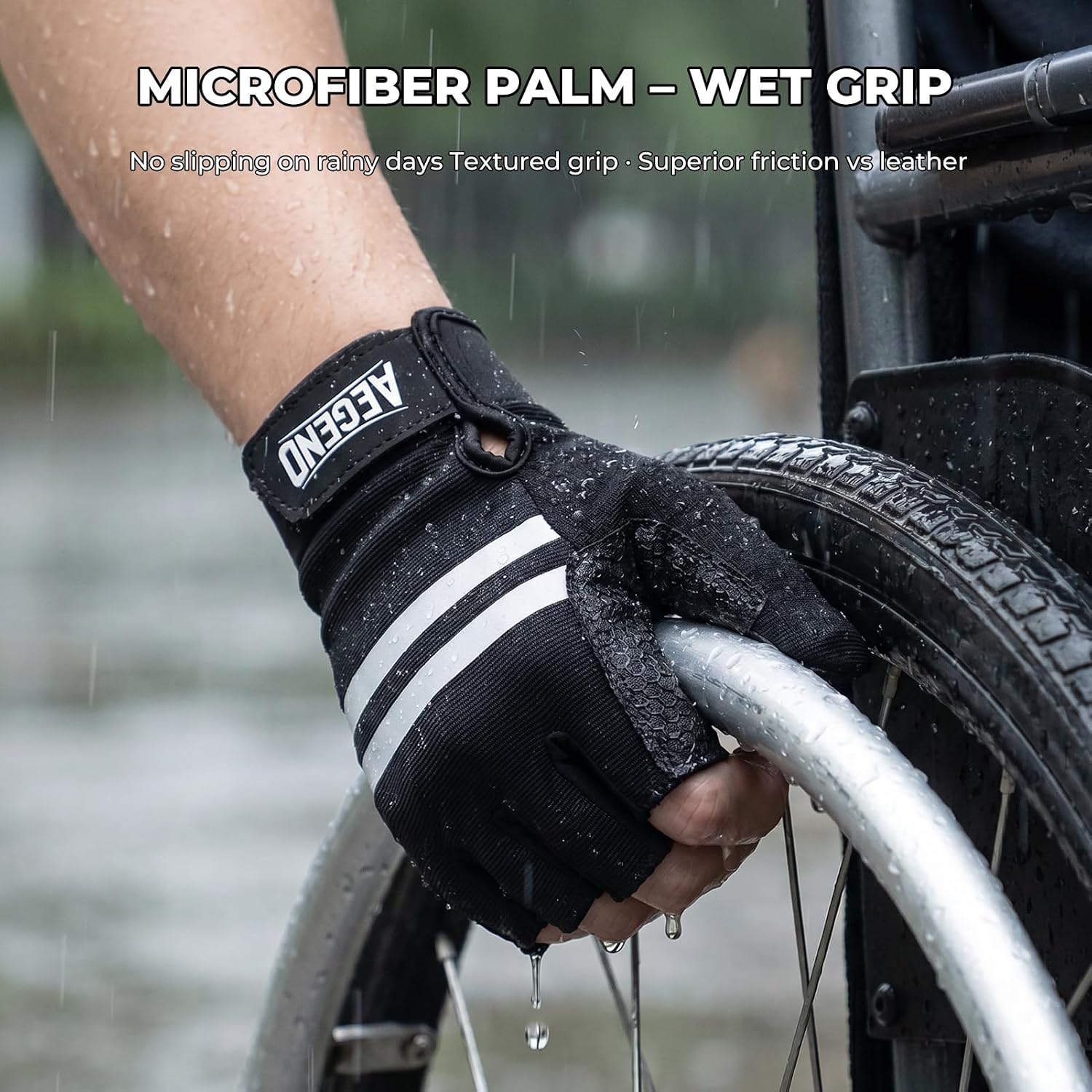 Aegend Wheelchair Gloves, Anti-Slip & Wear-Resistant Half-Finger Design, Breathable & Shock-Absorbent, Ideal for Manual Wheelchair Users, Fitness and Cycling Black - Image 7