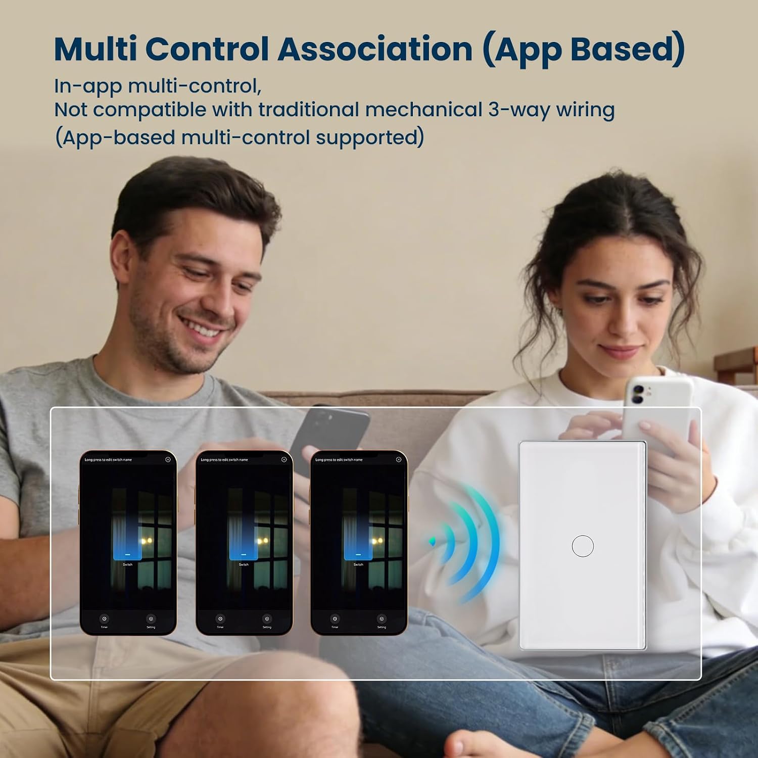 Smart Switch Aluminum Frame,2.5D Glass Panel,4.65 X 2.83 X 1.26 Inches,Need Neutral Wire,2.4GHz WiFi,Work with Tuya/Smart Life,App/Voice Control,White 1 Button - Image 9