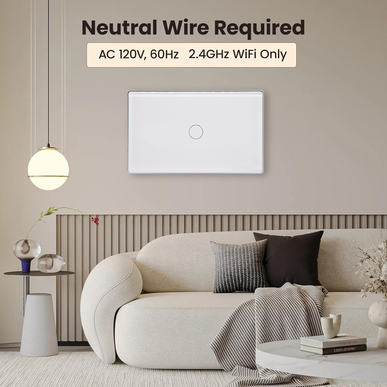 Smart Switch Aluminum Frame,2.5D Glass Panel,4.65 X 2.83 X 1.26 Inches,Need Neutral Wire,2.4GHz WiFi,Work with Tuya/Smart Life,App/Voice Control,White 1 Button - Image 4