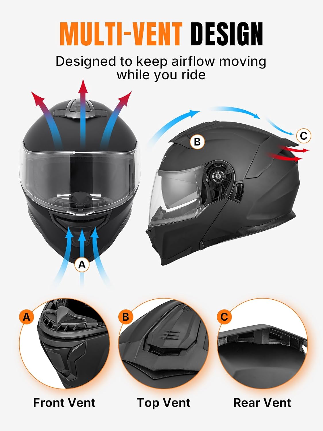 OUMURS Modular Motorcycle Helmets Full Face Flip up Street Bike Motorcycle Helmet for Unisex Adult Model 912 - Image 7