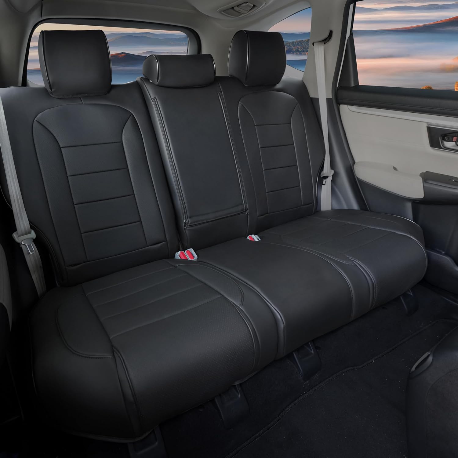 Lolcar CRV Seat Covers Custom Fit for Honda CRV 2017 2018 2019 2020 2021 2022,Leather Car Seat Cover Full Set for Trucks SUV,Waterproof Car Seat Cushion,Faux Leather (Black) - Image 3