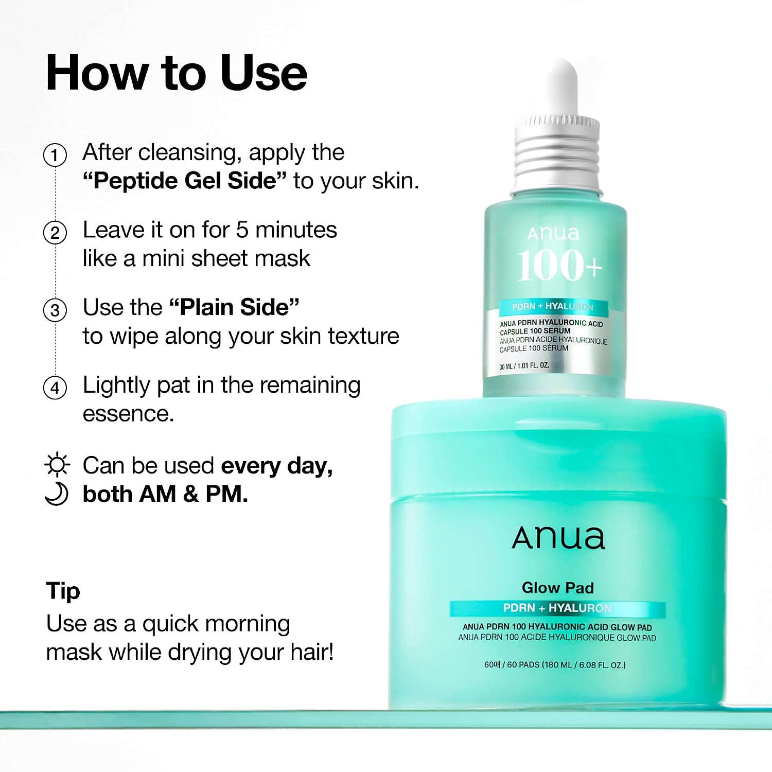 Anua PDRN 100 Hyaluronic Acid, Hydrating Dual-Textured Toner Pads, Salmon DNA & Collagen Face for Glass Skin Glow & Makeup Prep, Sensitive & Dry Skin, Korean Skincare, 6.1 fl oz, 60 Count - Image 8
