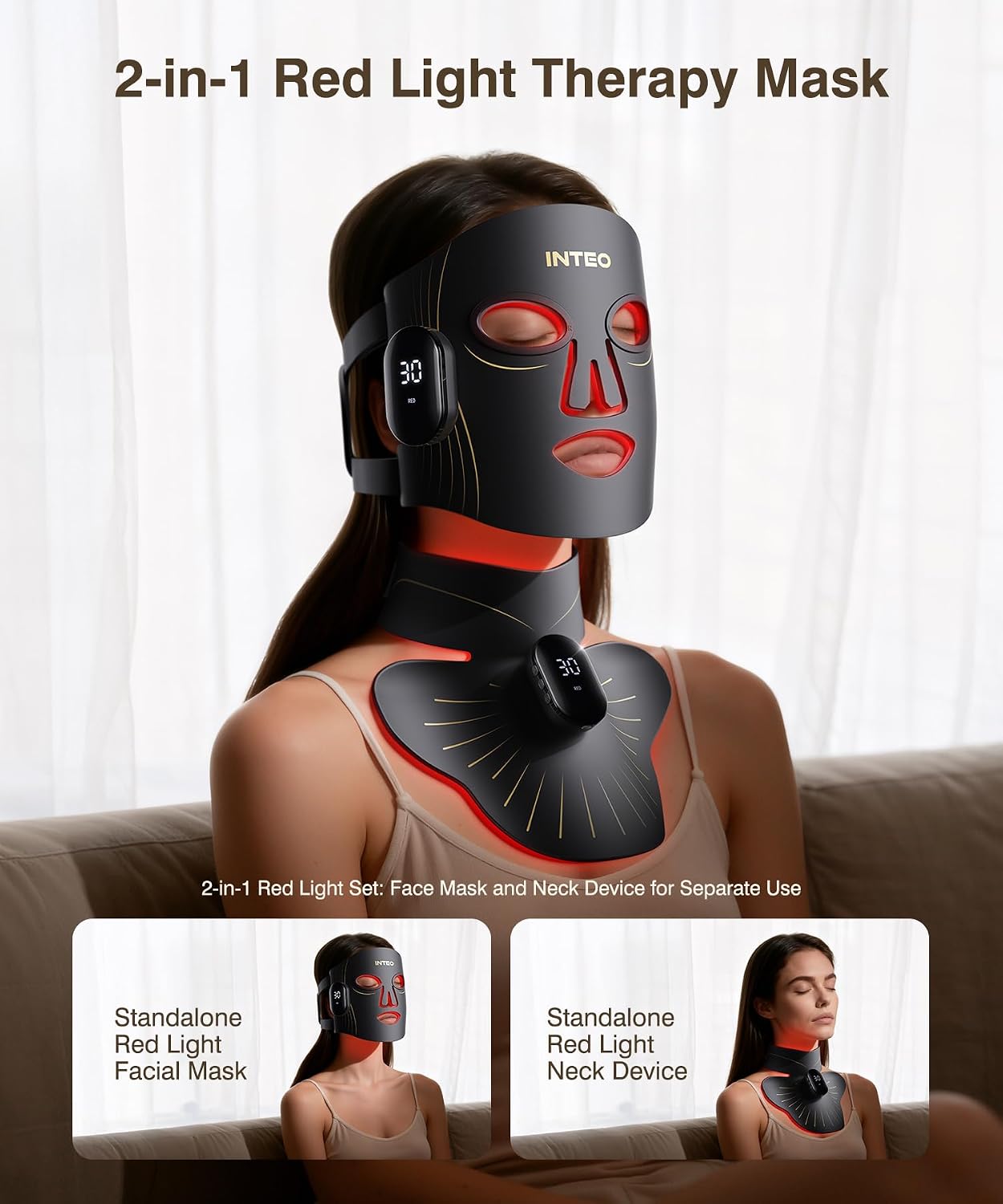 Red Light Therapy Mask for Face & Neck, 4 Modes, Cordless LED Face Mask | 680 LEDs, Red & Near Infrared Light Therapy, 2000mAh Rechargeable, Full Face Coverage, Timer, Anti-Aging Skin Firming - Image 5
