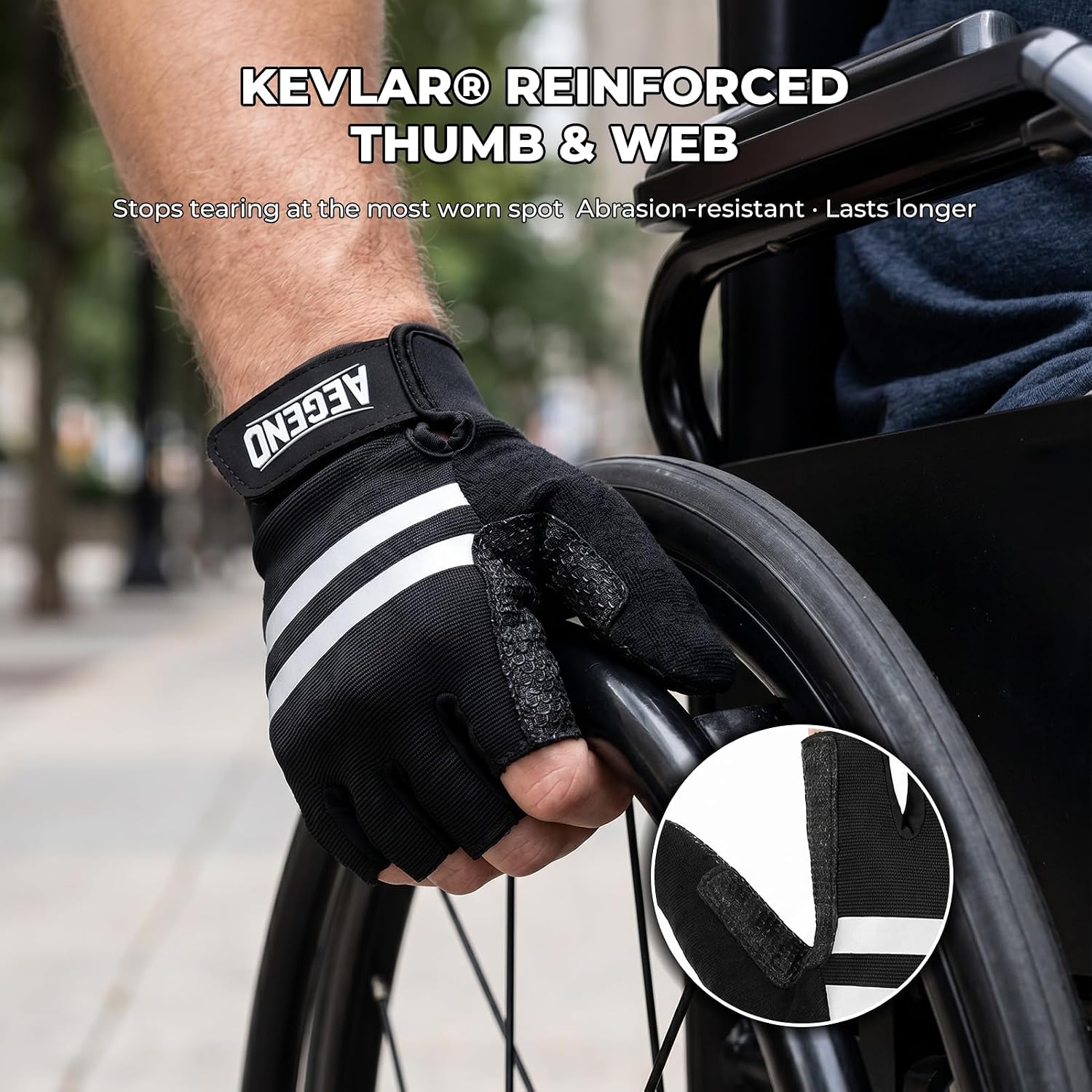 Aegend Wheelchair Gloves, Anti-Slip & Wear-Resistant Half-Finger Design, Breathable & Shock-Absorbent, Ideal for Manual Wheelchair Users, Fitness and Cycling Black - Image 4