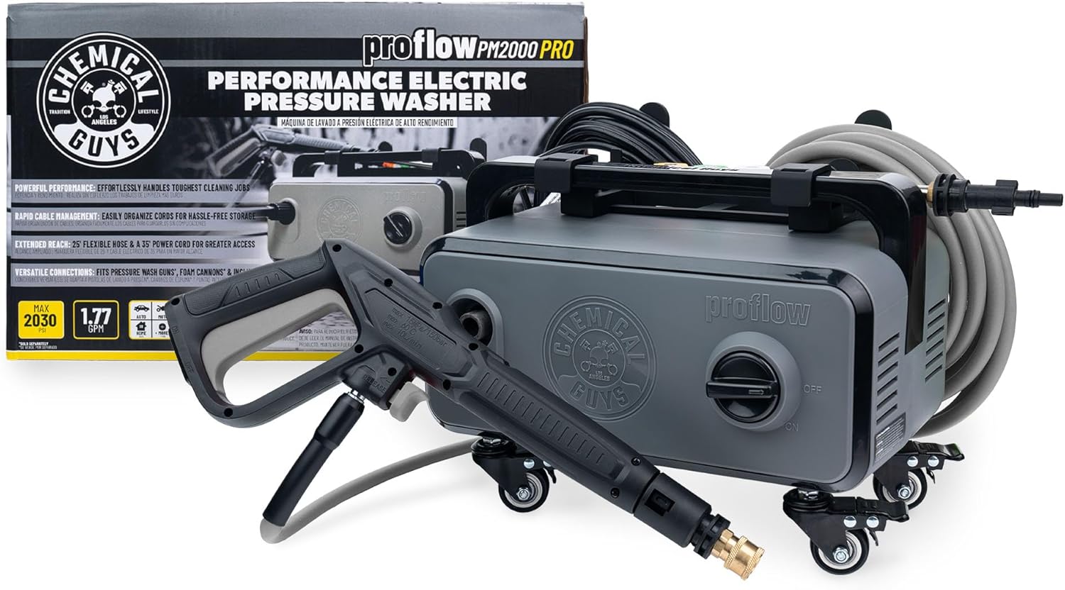 Chemical Guys Electric Pressure Washer PM2000 PRO – 2030 PSI, 1.77 GPM, 25’ Flex Hose, Compact Design, 360° Casters, Standard Connections, Cable Storage – EQP411 - Image 2