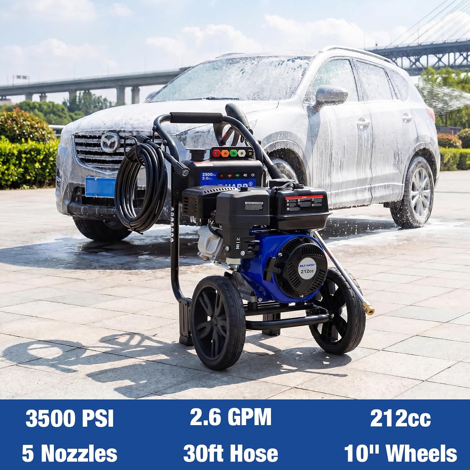 BILTHARD 3500 PSI Gas Pressure Washer, 2.6 GPM Heavy Duty Power Washer with 212cc 4 Cycle Engine, Spray Gun and Wand, 5 Quick Connect Nozzle Tips, 30 Foot Hose - Image 7