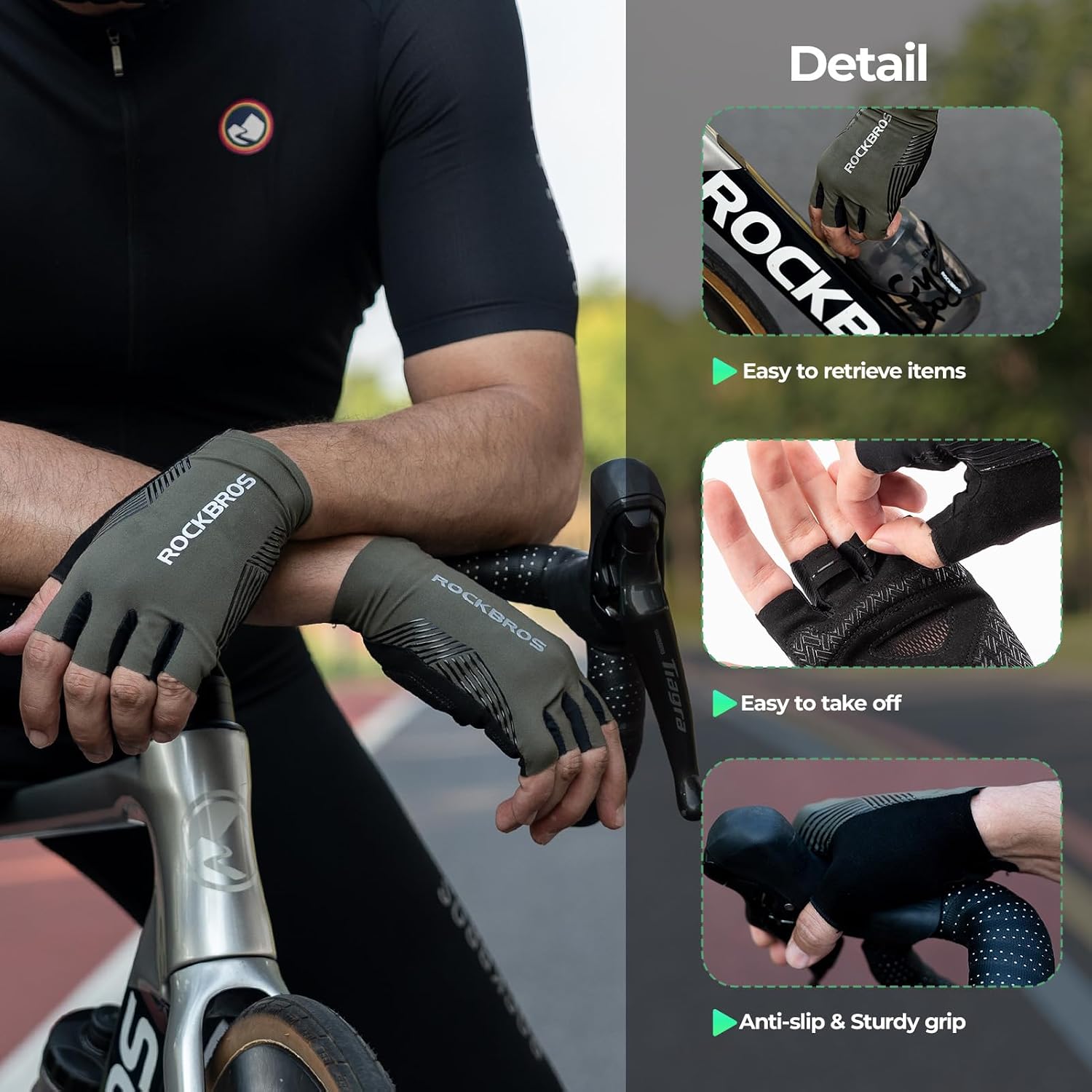 ROCKBROS Cycling Gloves for Men Women Shock Absorbing Breathable | Padded Palm Reduces Hand Fatigue, Ideal for Cycling Gym Outdoor - Image 3