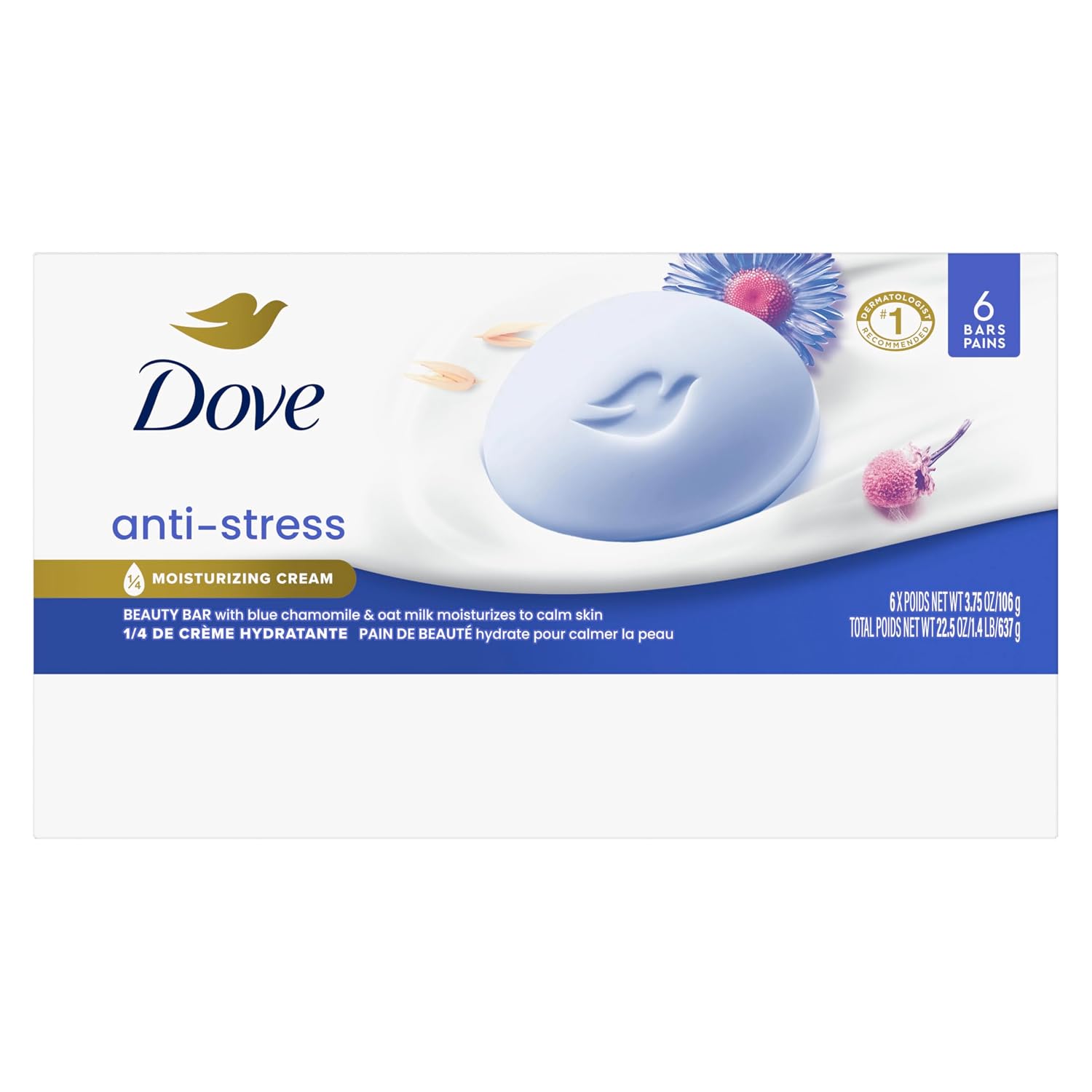 Dove Beauty Bar Gentle Cleanser Anti-Stress Cream Bar Moisturizes To Calm Skin Gentle Bar Soap Cleanser Made With 1/4 Moisturizing Cream 6 pack - Image 3