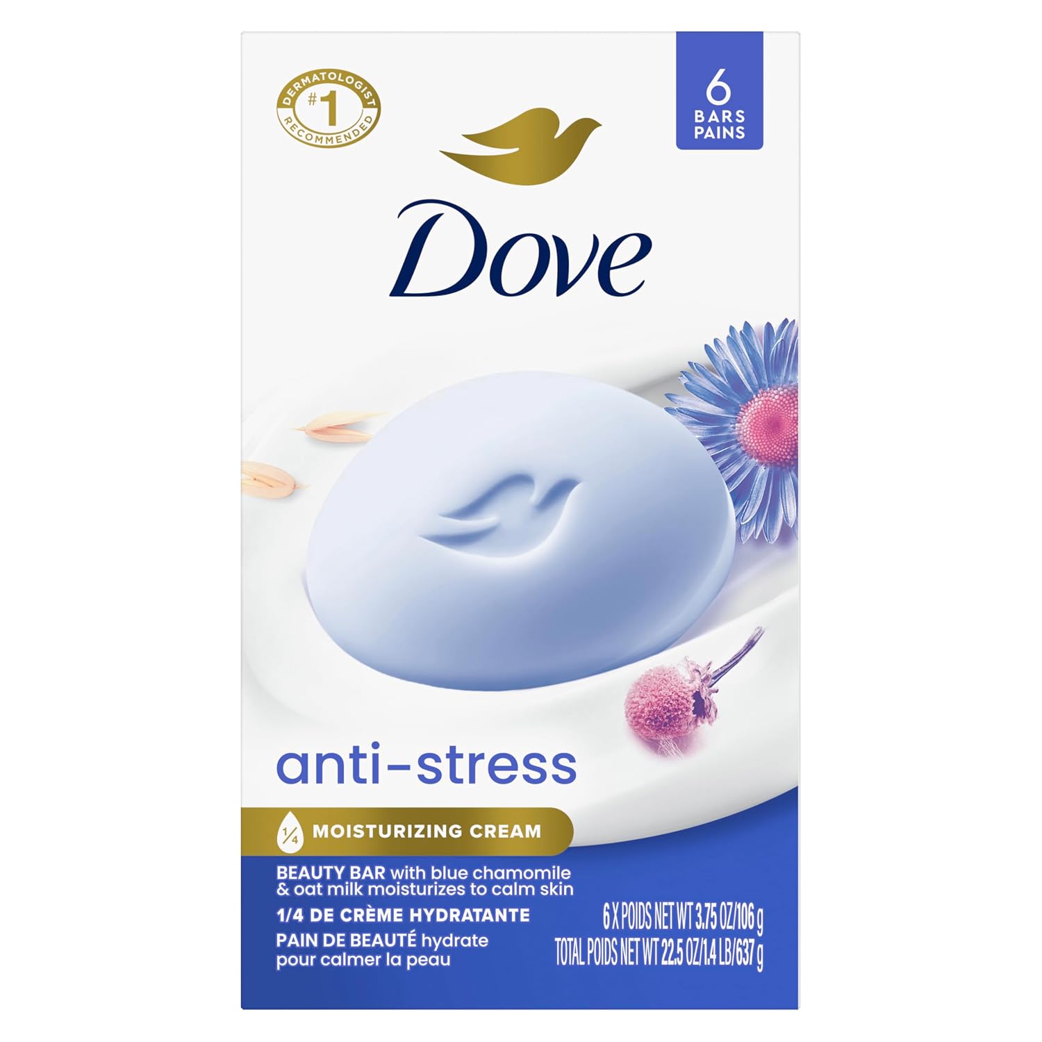 Dove Beauty Bar Gentle Cleanser Anti-Stress Cream Bar Moisturizes To Calm Skin Gentle Bar Soap Cleanser Made With 1/4 Moisturizing Cream 6 pack - Image 2