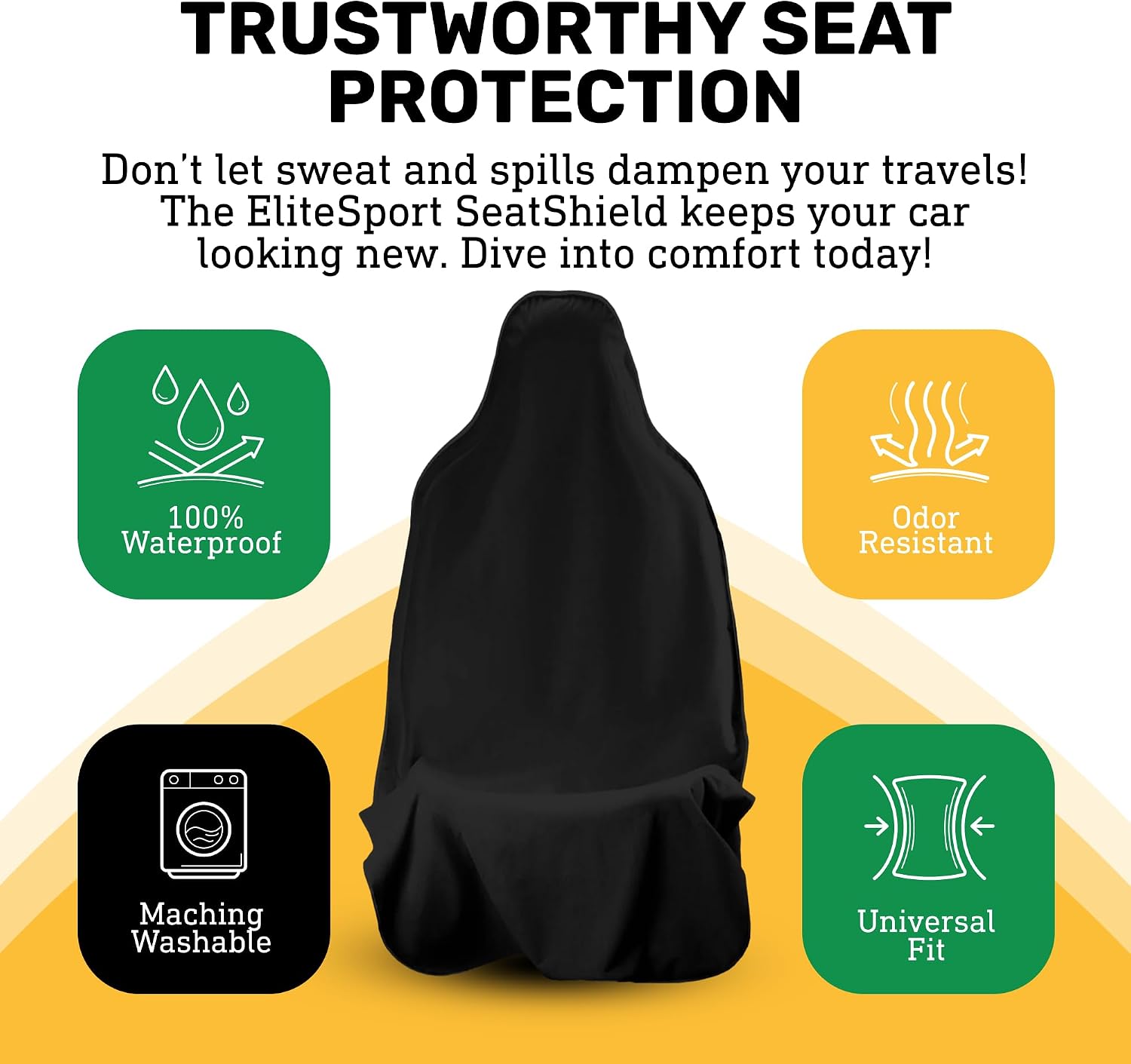 EliteSport Front Seat Cover, Universal Fit Waterproof, Sweatproof, Odor-Resistant, and Machine Washable Car Seat Protector with Non-Slip Underlayer for Pet, Travel, and Outdoor Adventure, Black - Image 3