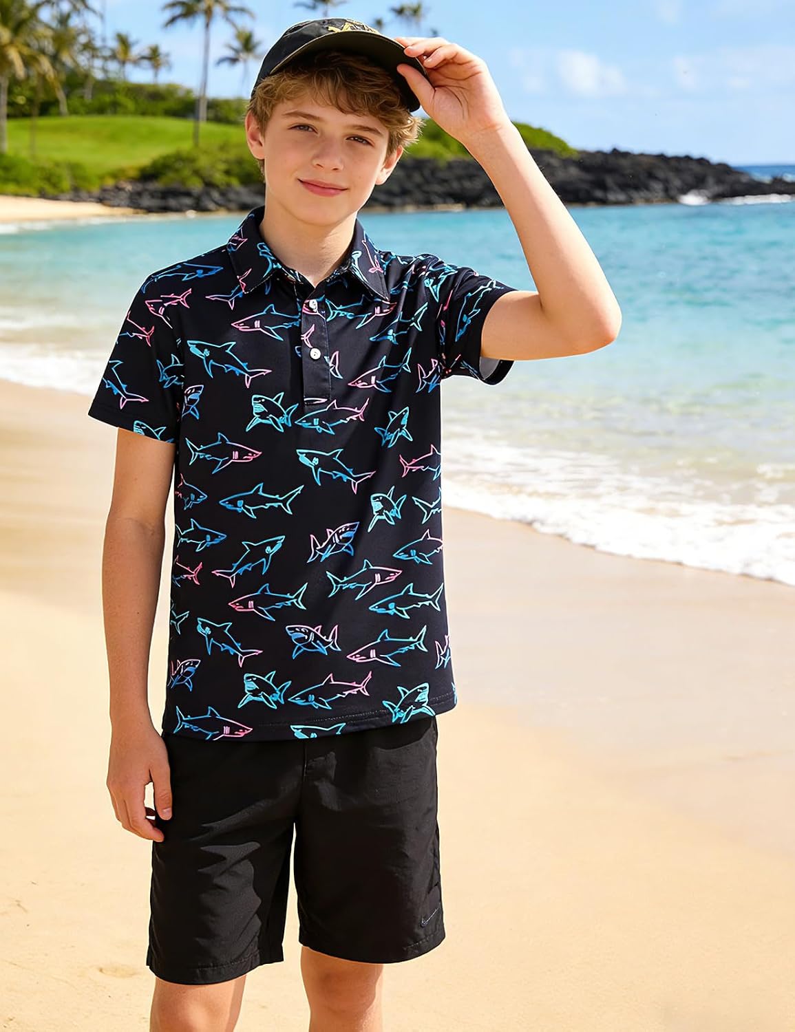 Boys Performance Polo Shirt Short Sleeve Golf Clothes for Hawaiian Active Casual Size 5-14 - Image 3