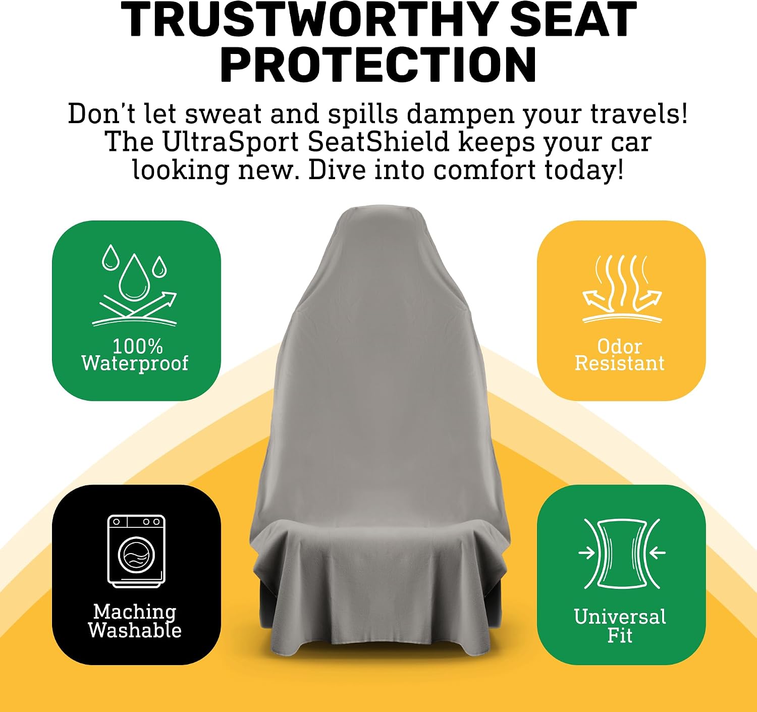 UltraSport Waterproof Towel Car Seat Cover, Universal Fit, Sweatproof & Odor-Resistant Front Seat Protector, Quick-Dry, Machine Washable for Gym, Pets, Travel, Outdoor Adventures, Gray - Image 3