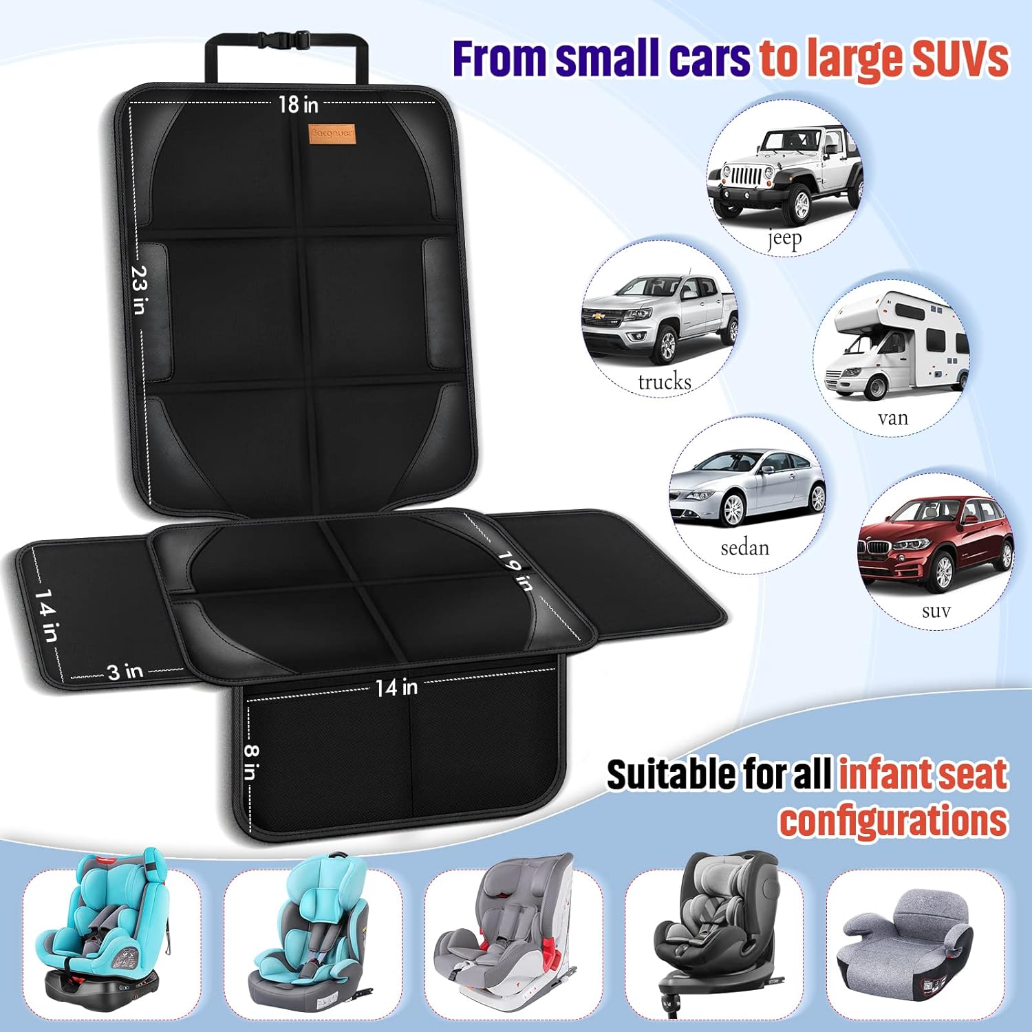 Bacgnyer Car Seat Protector, 2 Pack of Seat Protectors, Thickest Padded 600D Fabric Padding, Waterproof, Durable, Anti Slip Backing, Child Seat Protection, Suitable for Babies, Toddlers, Children - Image 4