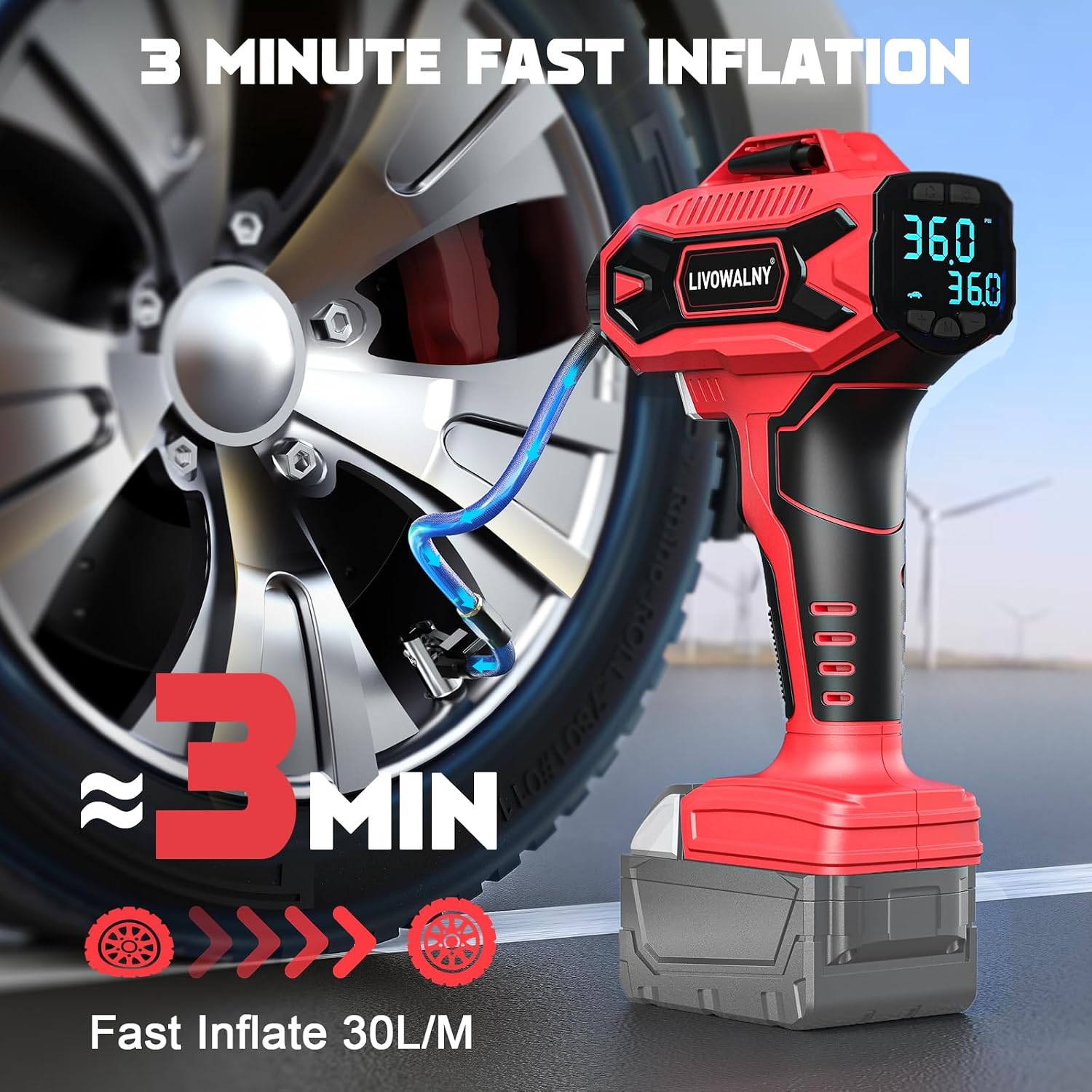 LIVOWALNY Tire Inflator Air Compressor Compatible with Milwaukee 18V Battery, 160PSI Cordless Portable Electric Air Pump with Digital Pressure Gauge for Car Motorcycles Bike Ball Auto (Tool Only) - Image 5