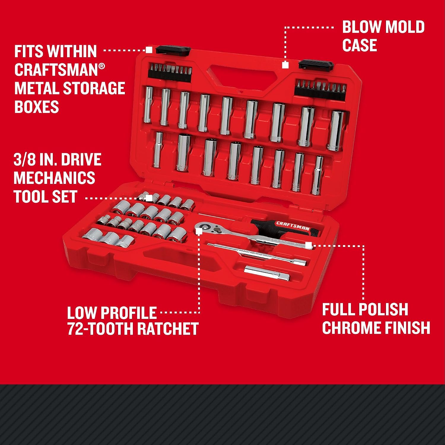 CRAFTSMAN Mechanics Tool Set, 3/8 Inch Drive, 61 Piece (CMMT45161) - Image 3