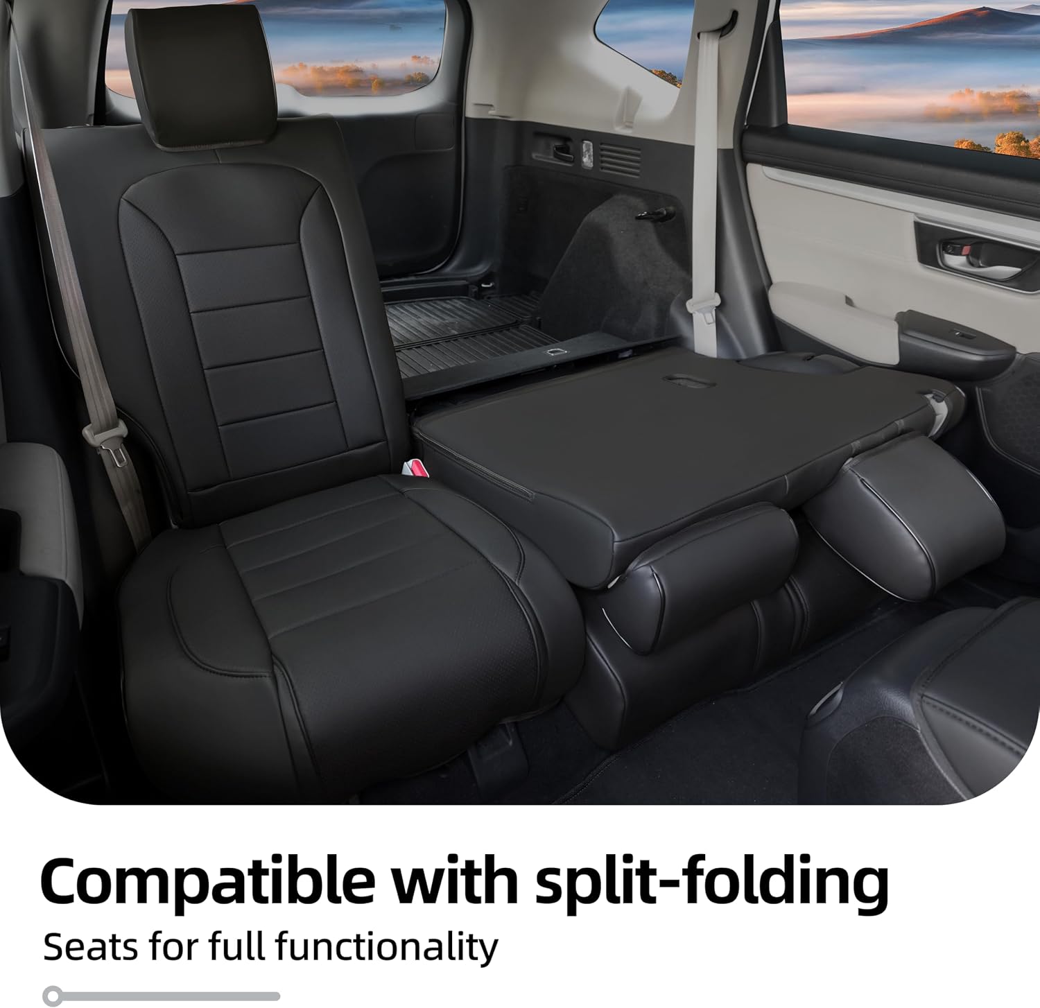 Lolcar CRV Seat Covers Custom Fit for Honda CRV 2017 2018 2019 2020 2021 2022,Leather Car Seat Cover Full Set for Trucks SUV,Waterproof Car Seat Cushion,Faux Leather (Black) - Image 5
