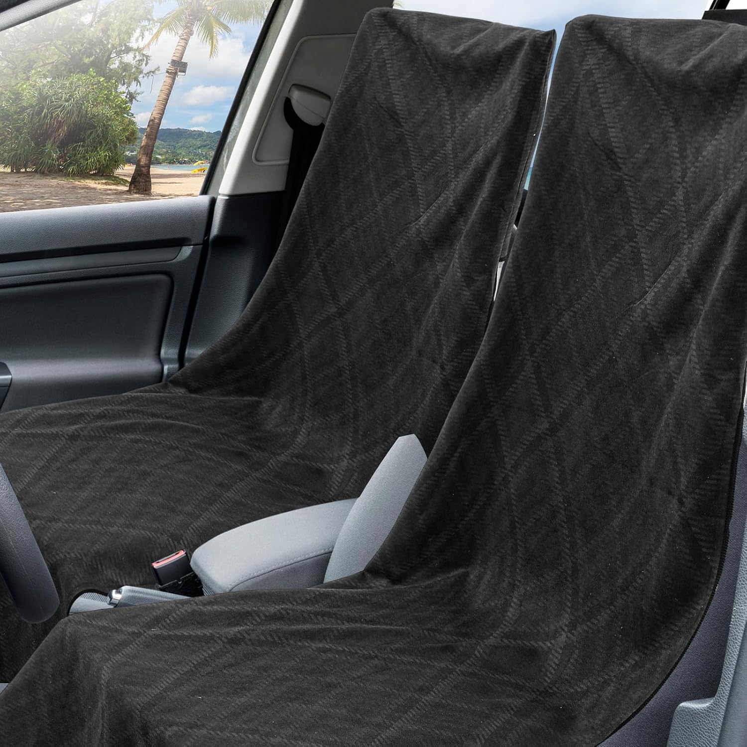 Hahafelt 1 Pack Car Seat Towel Cover with Storage Bag, 63 x 32 Inch Universal Non Slip Waterproof Sweat Protector for Car, Gym Workout Swimming Running, Machine Washable (Black Plaid Style) - Image 7