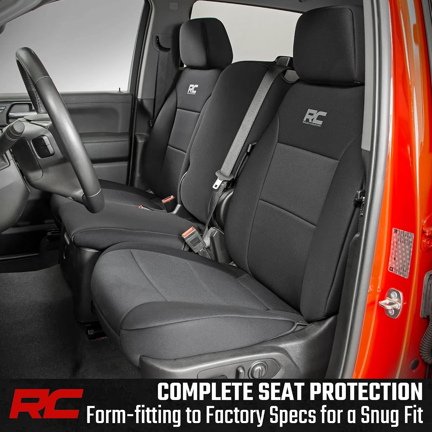Rough Country Neoprene Front Seat Covers for Chevy Silverado & GMC Sierra 1500 (2019-2026) - Waterproof & UV Resistant, Foam Padded, Front Row Cover Set - Image 3