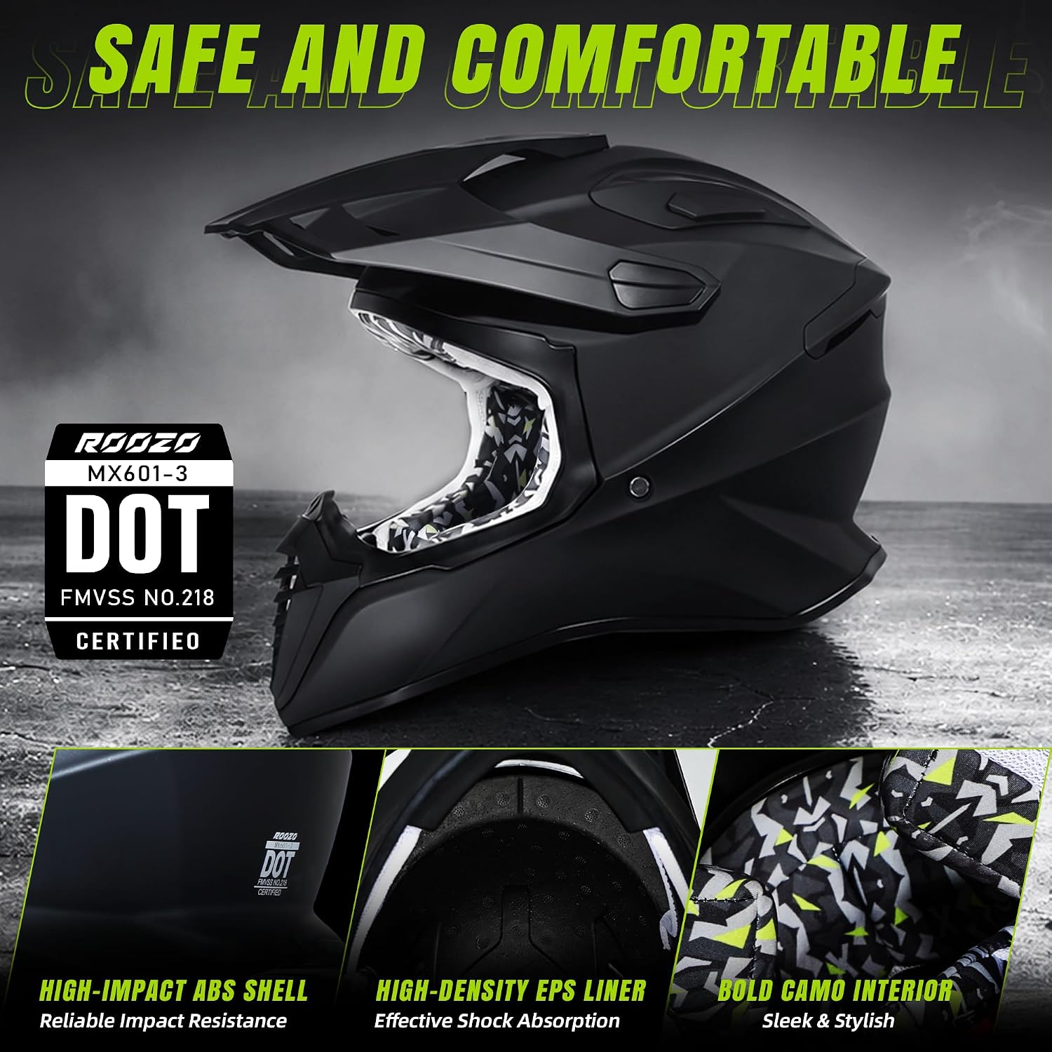 DOT Approved Youth Dirt Bike Helmet with Visor for Kids, Full Face Motocross ATV Helmet Set with Goggles & Gloves, Off-Road Motorcycle Youth BMX Go Kart Riding Gear Set - Image 3
