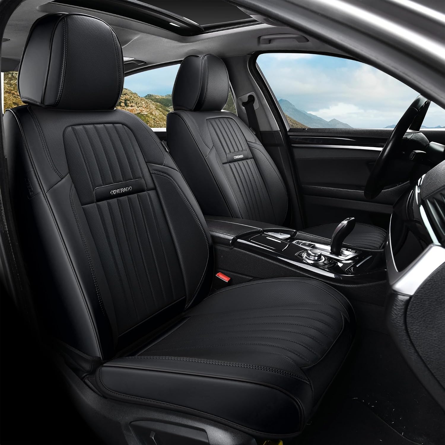 Coverado Seat Covers, Car Seat Covers Front Seats, Car Seat Cover, Car Seat Protector Waterproof, Car Seat Cushion Nappa Leather, Black Seat Covers for Cars Carseat Cover Universal Fit for Most Cars - Image 2