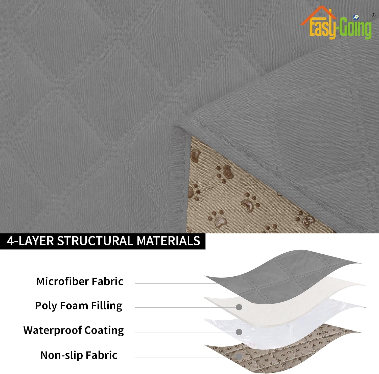 Easy-Going Waterproof Chair Cushion Cover, Non-Slip Leakproof Sofa Seat Cushion Slipcovers, Quilted and Stretch Furniture Protector for Dogs, Pets (1-Piece Chair Cushion, Grey) - Image 5