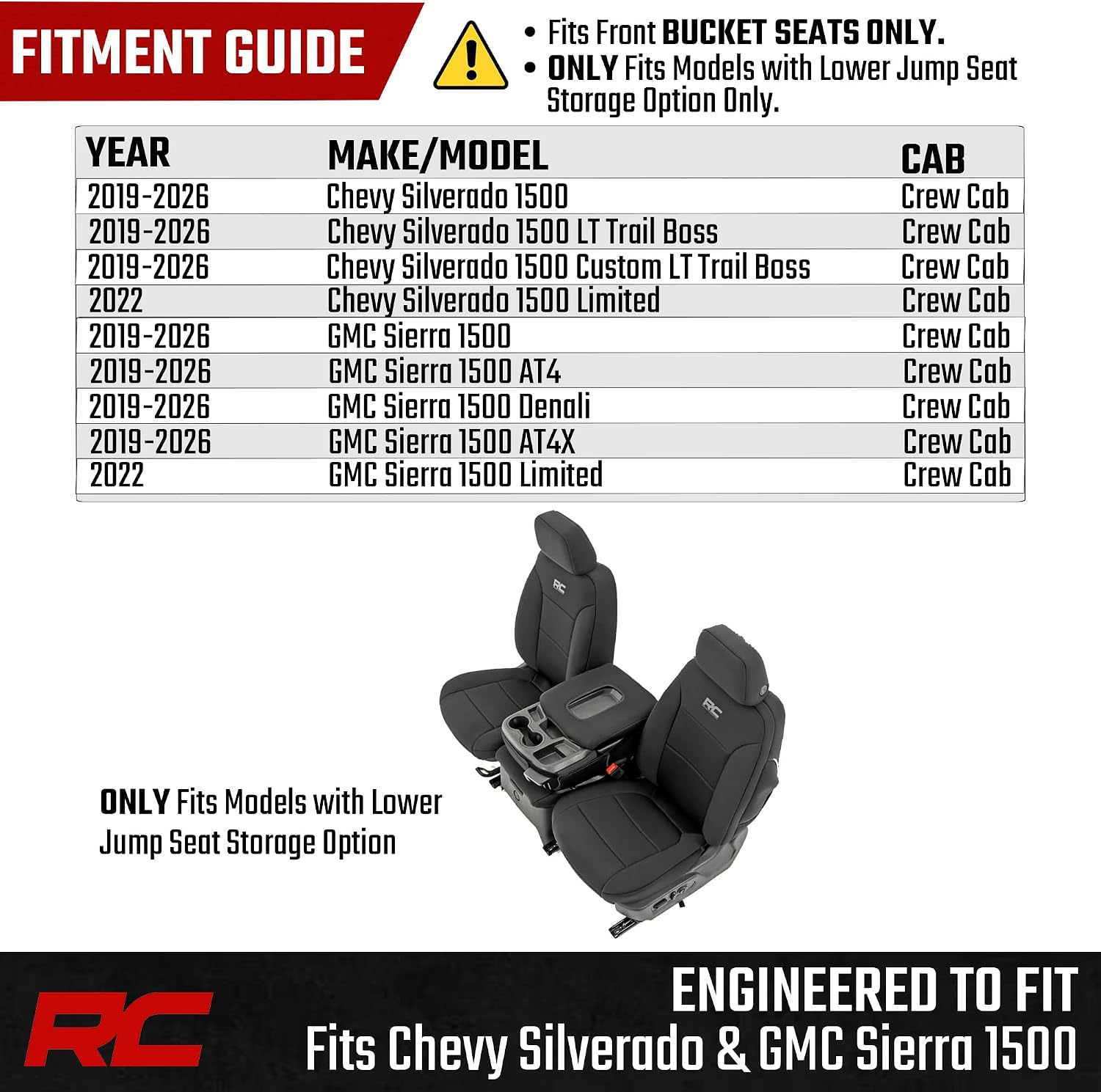 Rough Country Neoprene Front Seat Covers for Chevy Silverado & GMC Sierra 1500 (2019-2026) - Waterproof & UV Resistant, Foam Padded, Front Row Cover Set - Image 6