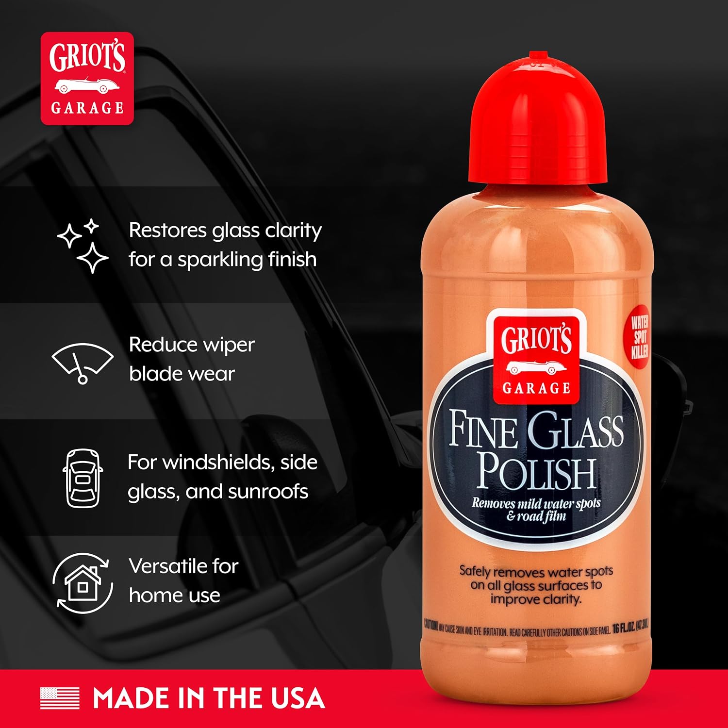 Griot's Garage Fine Glass Polish, Car Window, Windshield Polishing Cleaner for Automotive and Home, Removes Stains and Water Spots, 11017, 16 oz - Image 4