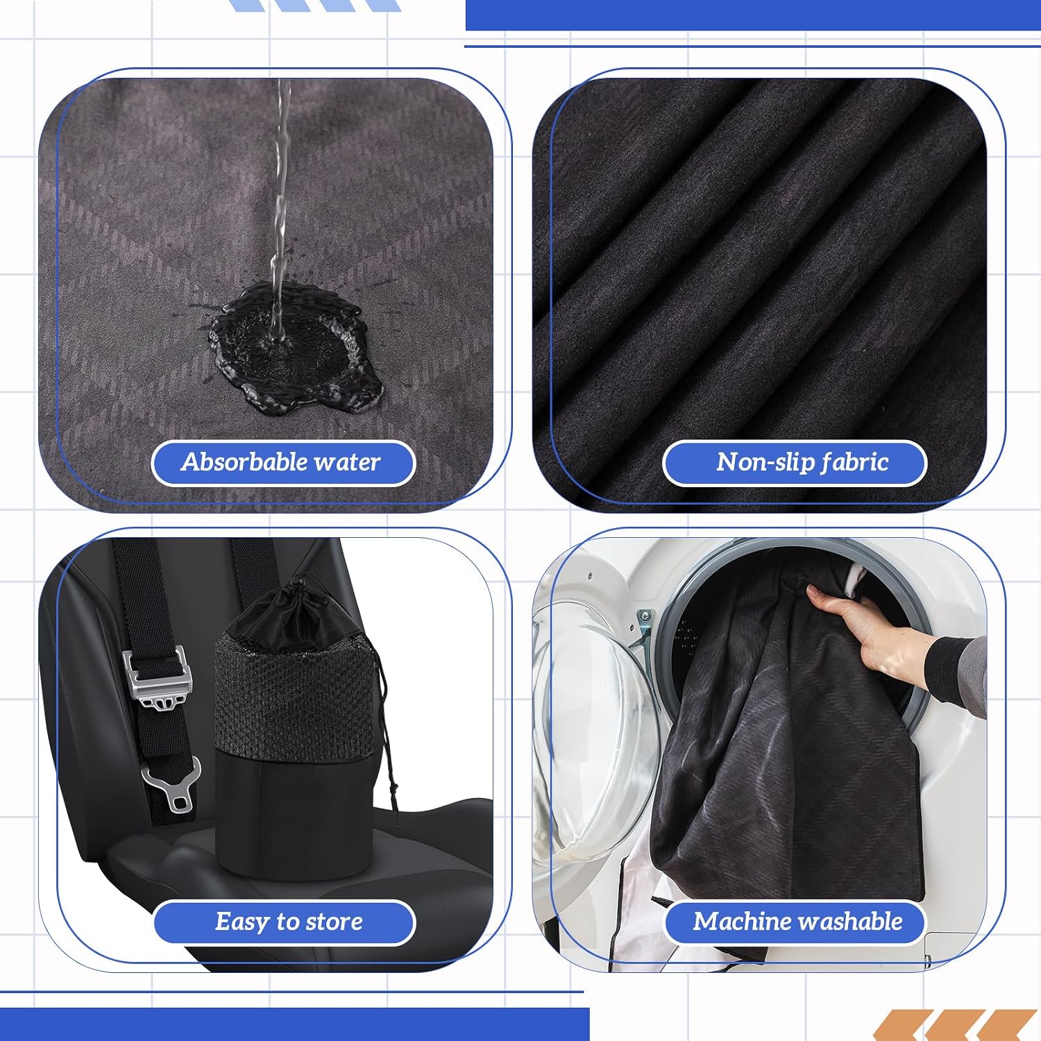 Hahafelt 1 Pack Car Seat Towel Cover with Storage Bag, 63 x 32 Inch Universal Non Slip Waterproof Sweat Protector for Car, Gym Workout Swimming Running, Machine Washable (Black Plaid Style) - Image 5