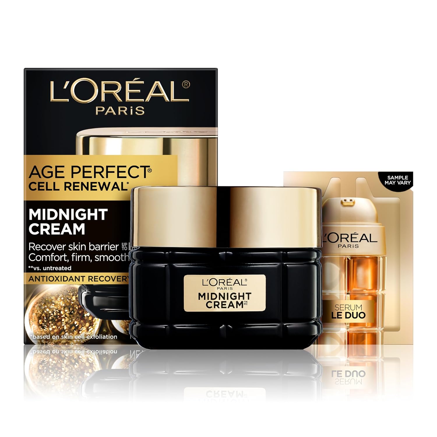 L'Oreal Paris Age Perfect Anti-Aging Midnight Cream, Face Moisturizer with Shea Butter to Reduce Wrinkles and Firm Skin, 1.7oz + Serum Sample - Image 2
