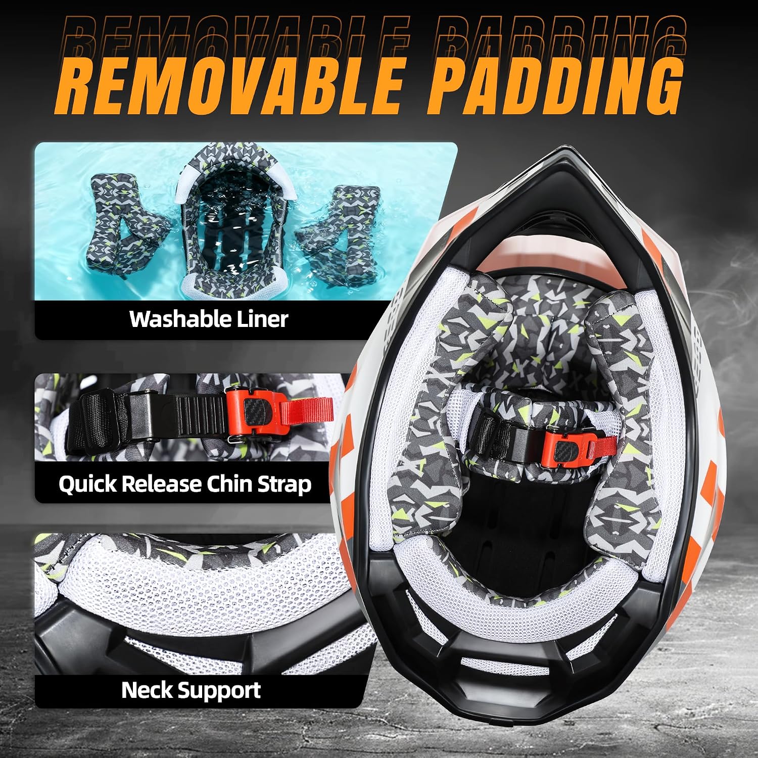DOT Approved Youth Dirt Bike Helmet Kids Full Face Motocross Helmets Set | Riding Gear Set with Goggles, Gloves & Removable Padding for Teens, Fits Dirt Bike, ATV, Off Road, UTV, Motorcycle, Go Kart - Image 4