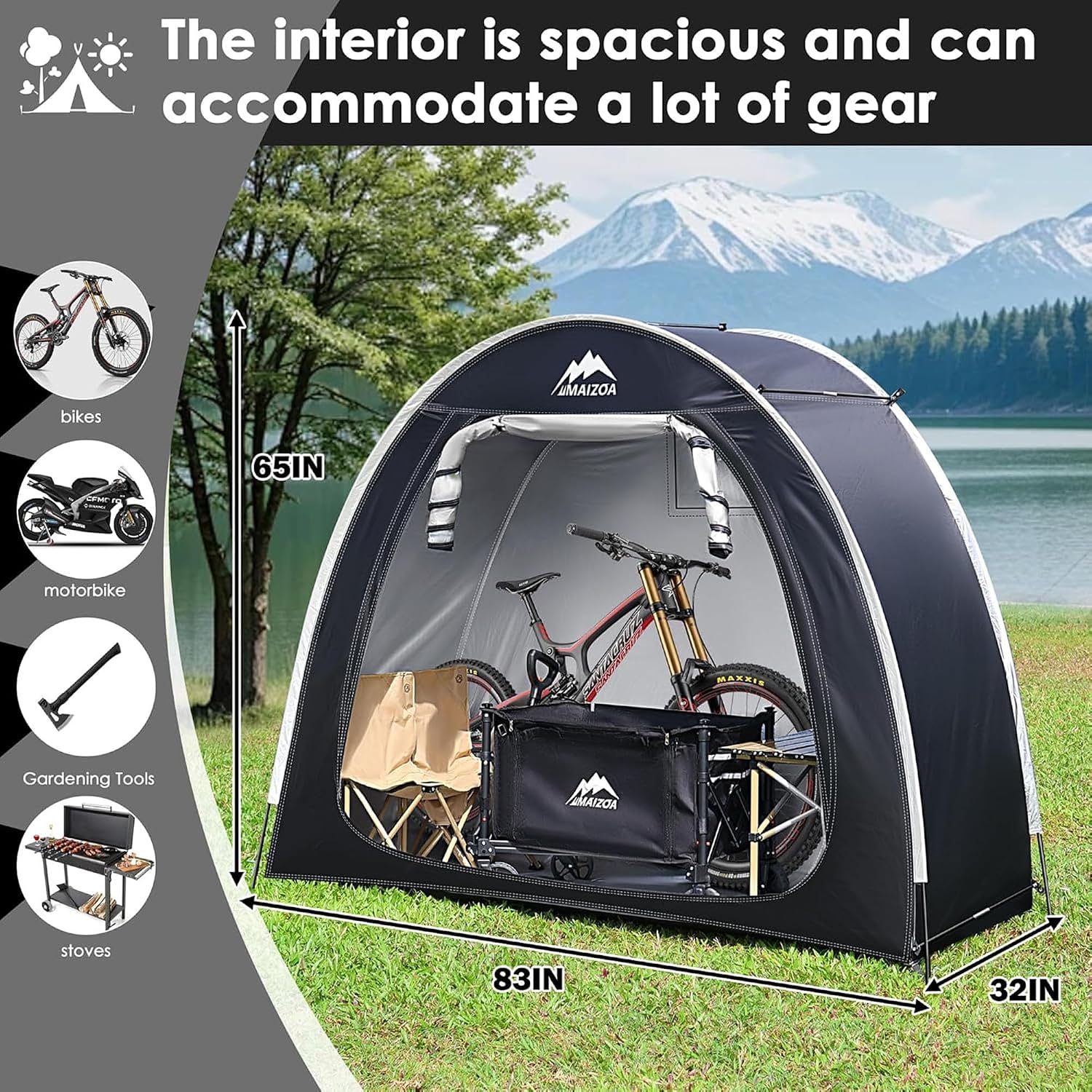 Bike Cover Storage Tent, Outdoor Portable Storage Tent | 210D Oxford Fabric PU4000 Waterproof for 2-3 Bikes, Suitable for Storing Bicycles,Motorcycles,Garden Tools,Various Tools - Image 3