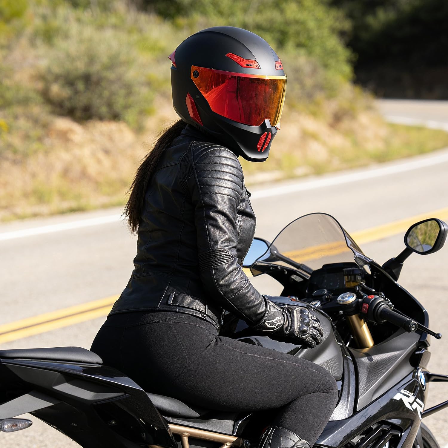 Motorcycle Helmets for Adult Men Women,MG666 Full Face Helmet | DOT Approved Retro Motorbike Racing Street Bike Helmets with 2 Visors & Carry Bag,Washable Liner,Multiple Ventilation System - Image 9