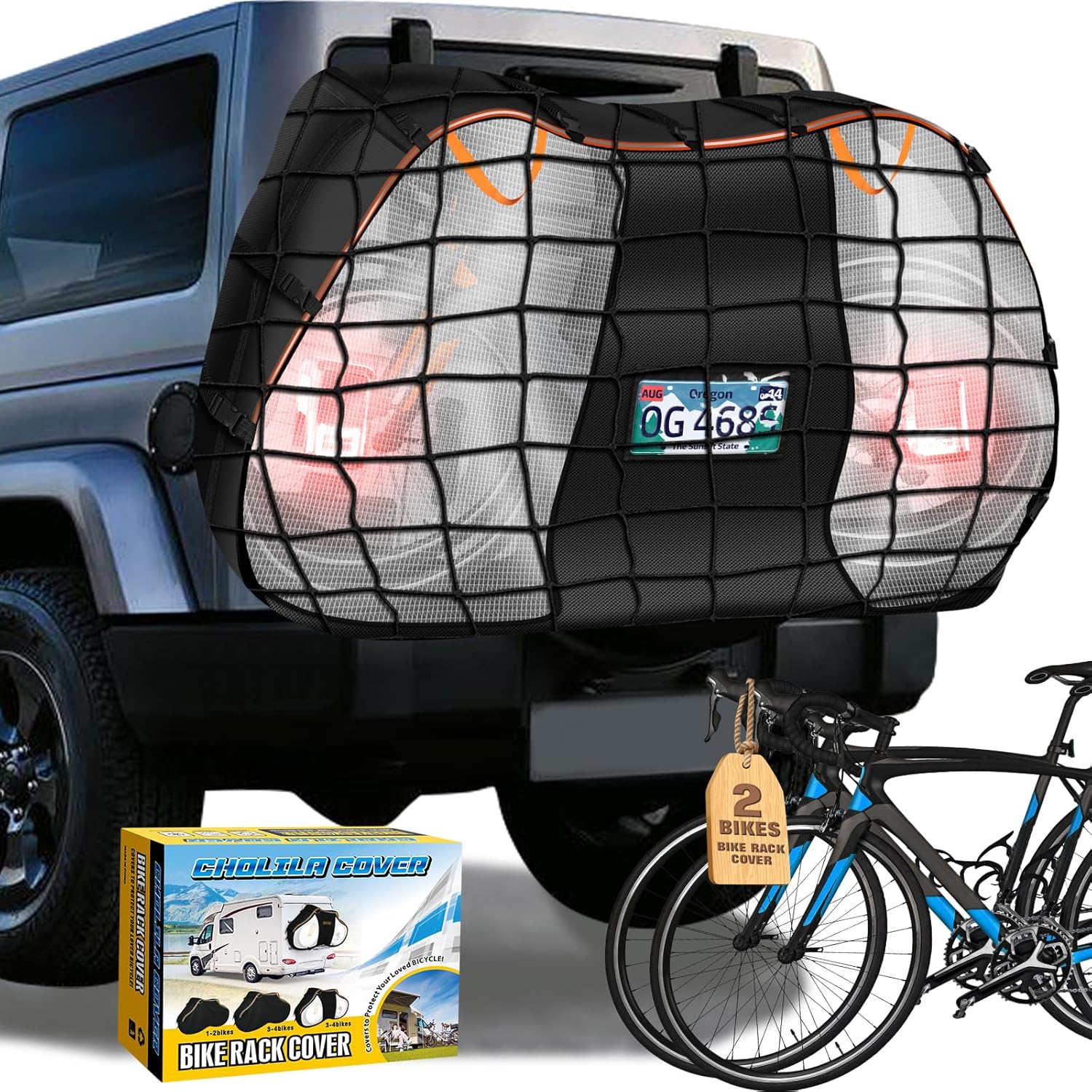 Bike Cover for Transport on Rack - Bike Covers for 2 Bikes On Rear Bike Rack - Bike Rack Cover Visible Tail lights and License Plate Window - Heavy Duty 600D Waterproof Travel Bike Cover - Image 2