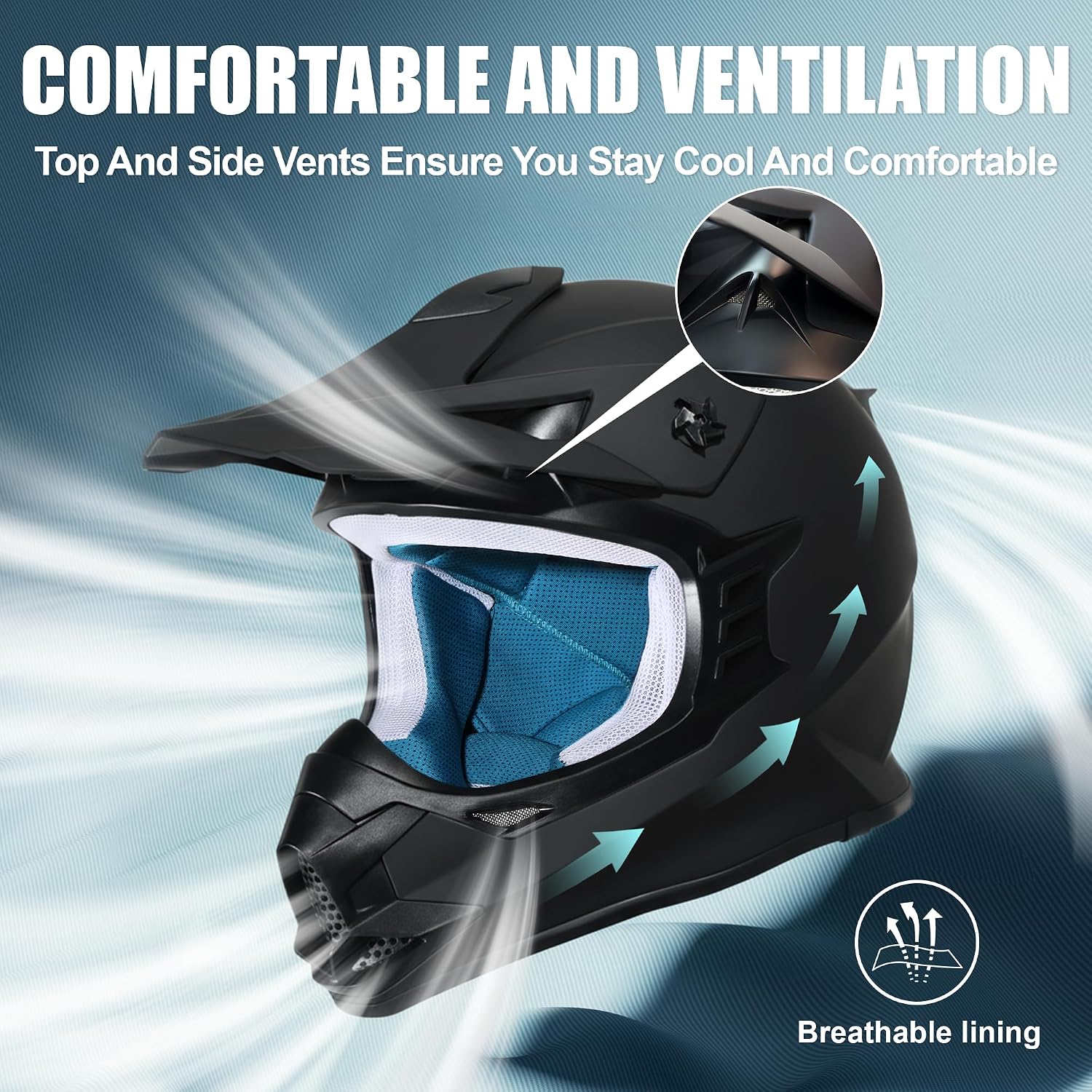 Kids Dirt Bike Helmets Youth ATV Helmet, Kids Motocross Helmet DOT Approved | Full Face Riding Gear Set with Goggles, Gloves & Visor for Teens, Fits Dirtbike, Off Road, UTV, BMX, Four Wheeler, Motorcycle - Image 4