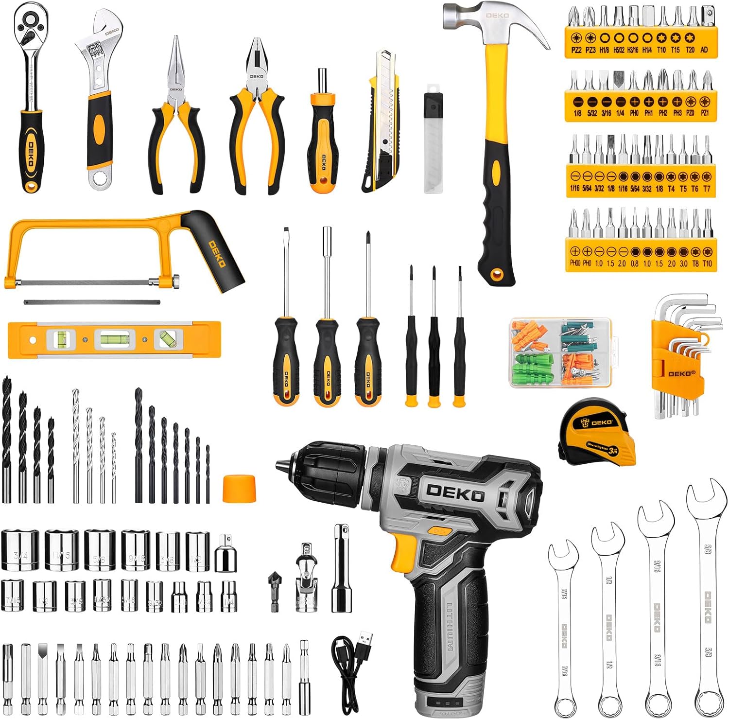 Tool Kit Box Drill Set:DEKOPRO Home Mechanic Toolbox with 12V Power Cordless Drill Hand Repair Tools Sets Combo Kits Storage Organizer Drawer Case for Men - Image 4