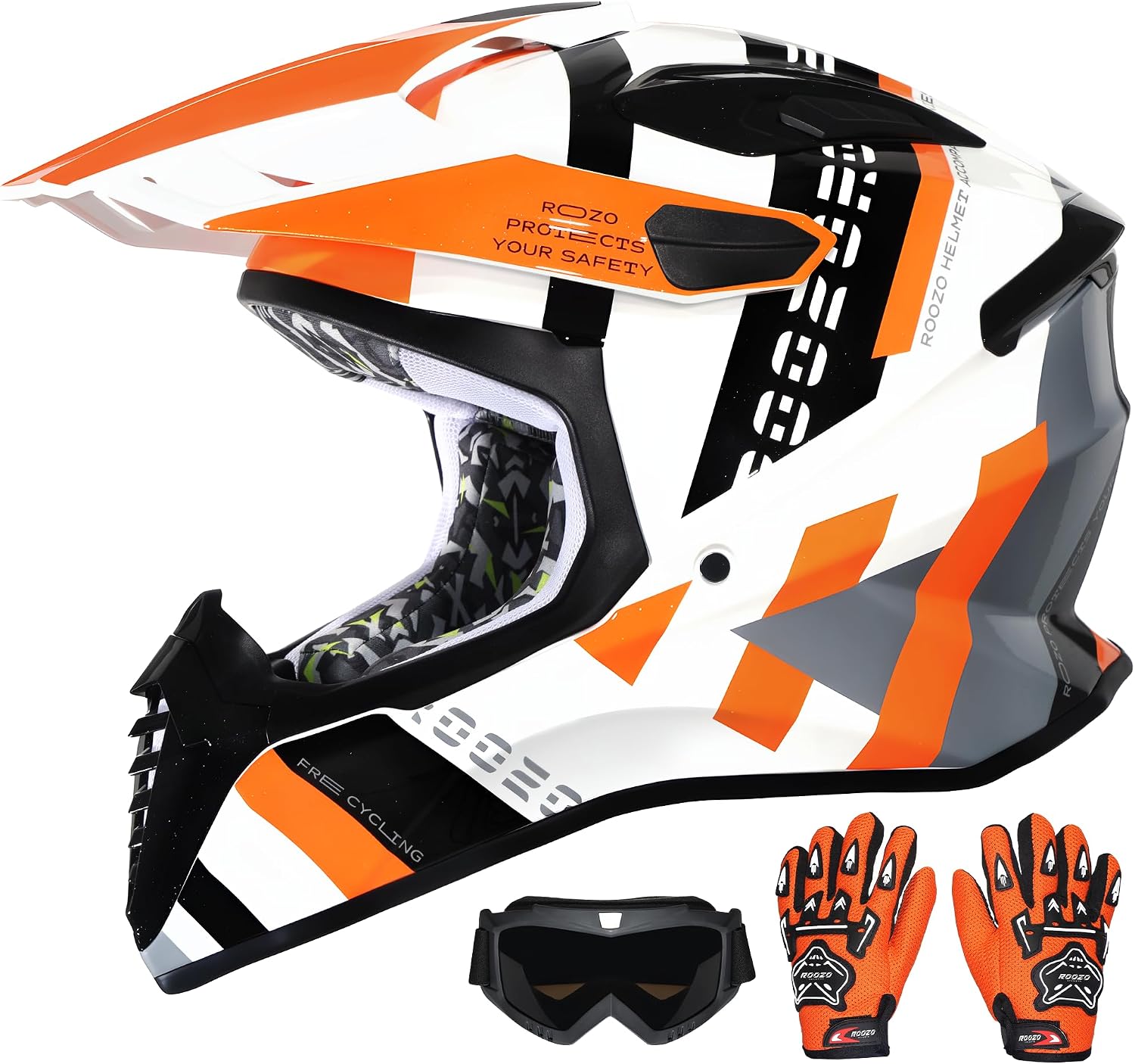 DOT Approved Youth Dirt Bike Helmet Kids Full Face Motocross Helmets Set | Riding Gear Set with Goggles, Gloves & Removable Padding for Teens, Fits Dirt Bike, ATV, Off Road, UTV, Motorcycle, Go Kart - Image 2