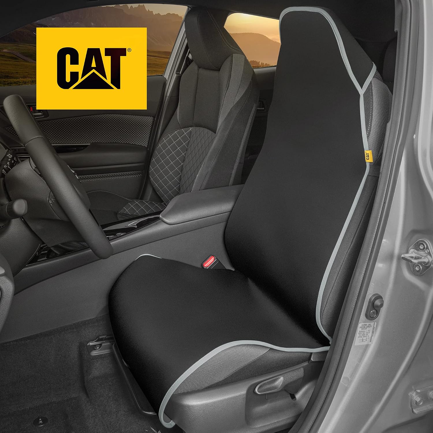 CAT® Waterproof Car Seat Covers for Front Seats, 2 Pack with Gray Trim – Durable Neoprene Seat Covers for Cars, Universal Fit for Most Cars Trucks SUV, Ideal Seat Protector for Vehicle Car Seats - Image 4