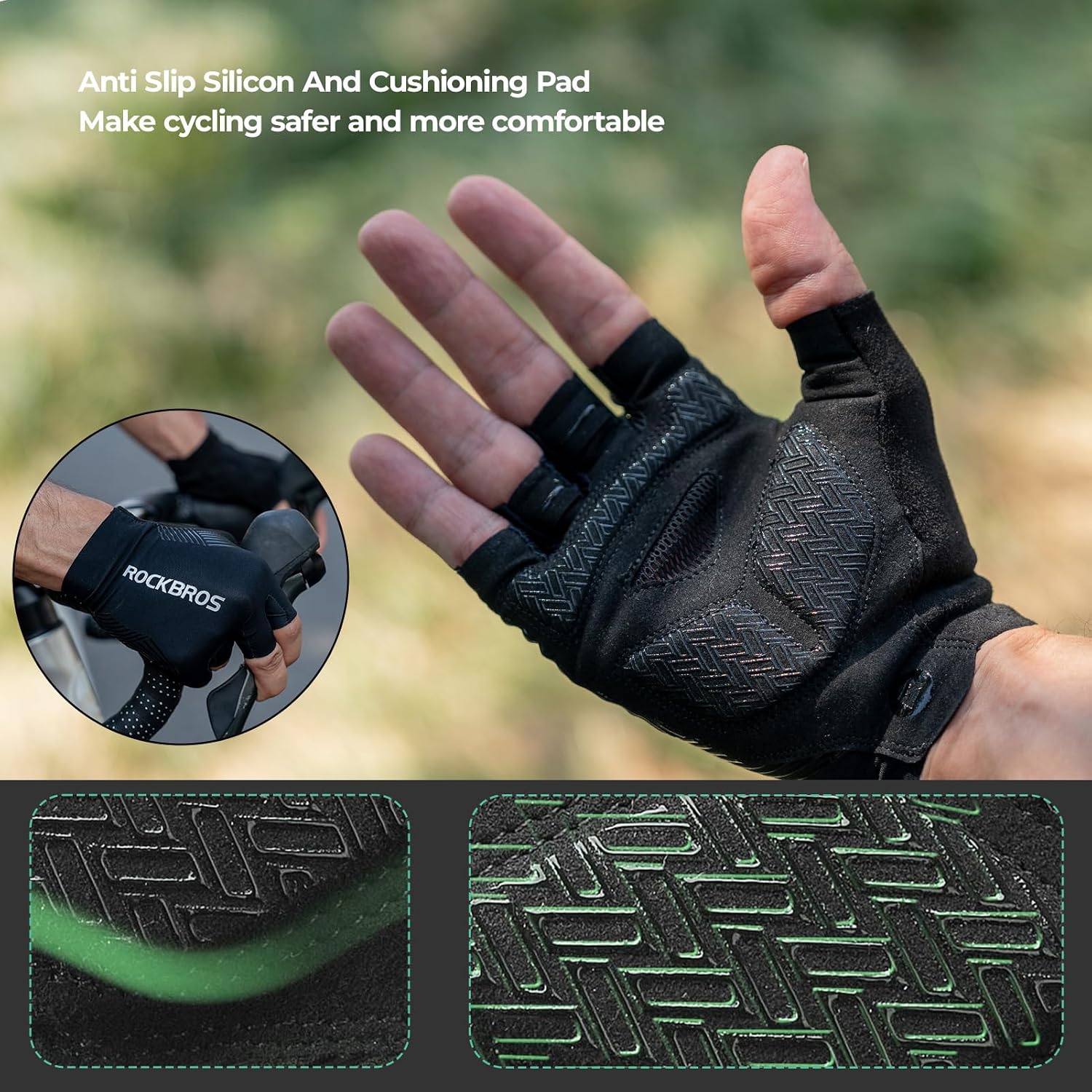 ROCKBROS Cycling Gloves for Men Women Shock Absorbing Breathable | Padded Palm Reduces Hand Fatigue, Ideal for Cycling Gym Outdoor - Image 4