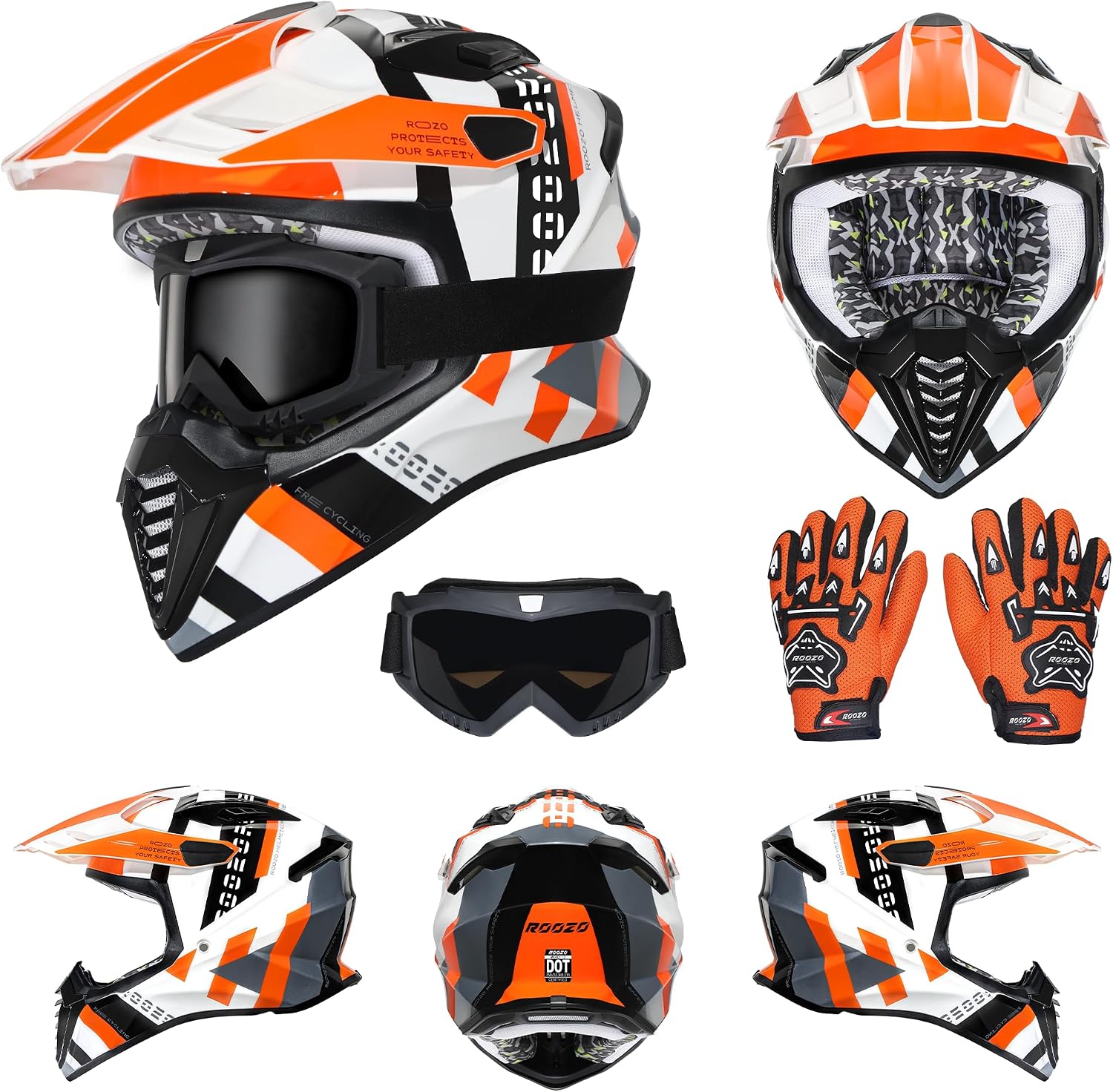 DOT Approved Youth Dirt Bike Helmet Kids Full Face Motocross Helmets Set | Riding Gear Set with Goggles, Gloves & Removable Padding for Teens, Fits Dirt Bike, ATV, Off Road, UTV, Motorcycle, Go Kart - Image 8