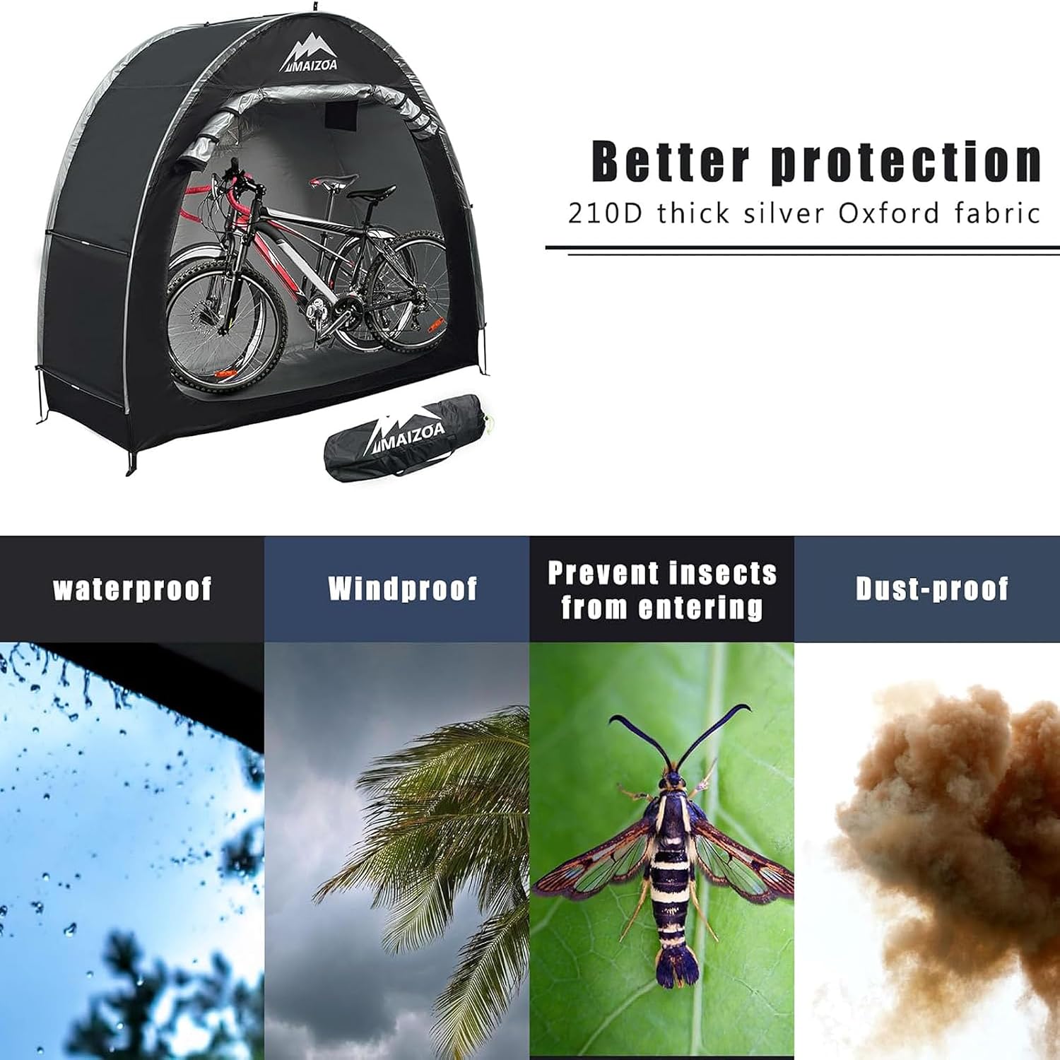Bike Cover Storage Tent, Outdoor Portable Storage Tent | 210D Oxford Fabric PU4000 Waterproof for 2-3 Bikes, Suitable for Storing Bicycles,Motorcycles,Garden Tools,Various Tools - Image 5