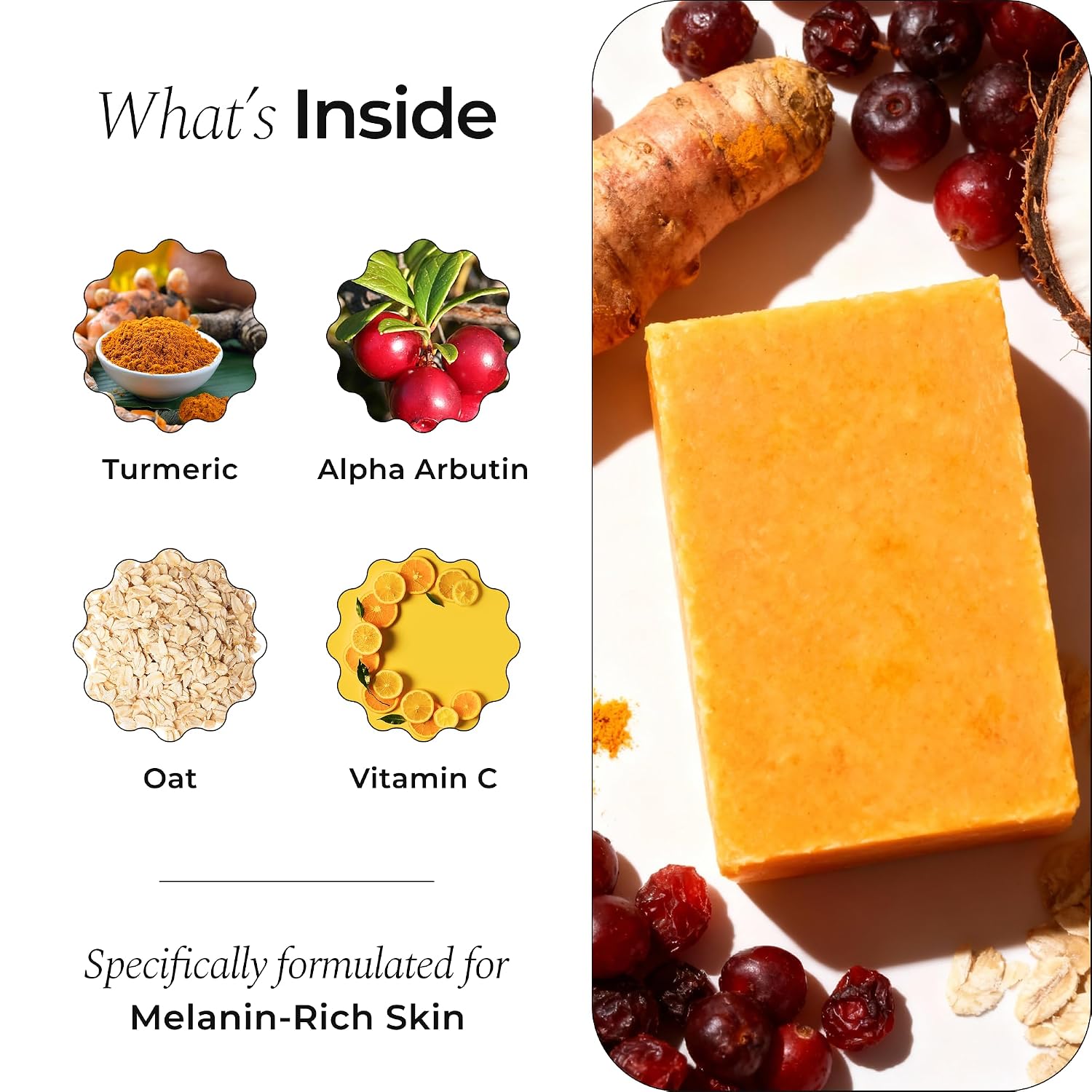 Glo Melanin Turmeric Brightening Soap with Vitamin C, Alpha Arbutin & Oats | 113g, For Face - Body - Dark Spots, All Natural, Vegan, Paraben-Free, Sulfate-free, For Melanin-Rich Skin, Made in USA - Image 5