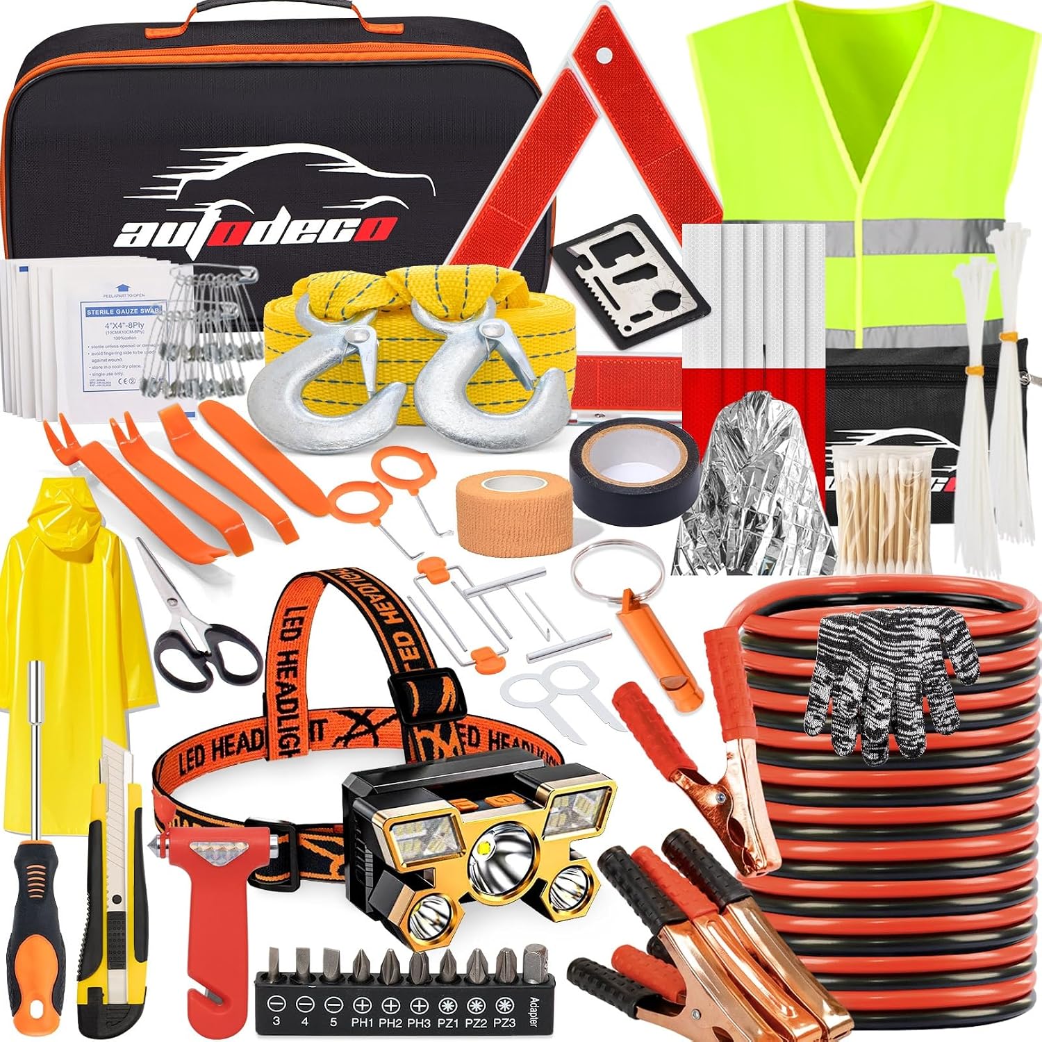 126pcs Roadside Emergency Car Kit - Auto Safety Kit Vehicle Outdoor Automotive Interior Kits with Jumper Cables - Image 2