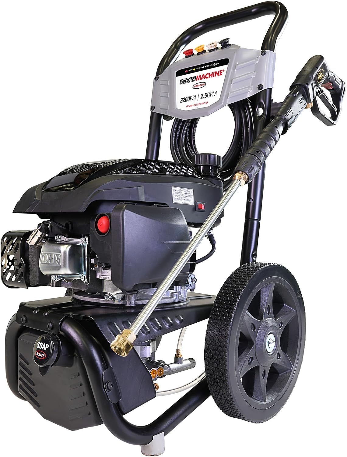 Simpson Clean Machine 3200 PSI Gas Pressure Washer, 2.5 GPM, Turbo Nozzle | Gas Power Washer For Homeowners. Axial Cam Pump, Built-in Soap Tank, Turbo Nozzle, 25' Hose. 49-State Compliant. CM61456 - Image 2