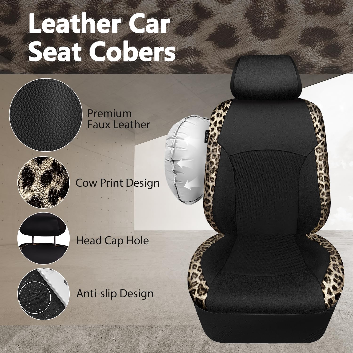 CAR PASS Leopard Print Faux Leather Car Seat Covers & Leopard Car Mats&Leopard Steering Wheel Cover Seat Belt Universal Car Accessories for SUV,Van,Saden,Truck Automobile Interior Sets(Gold Black) - Image 6